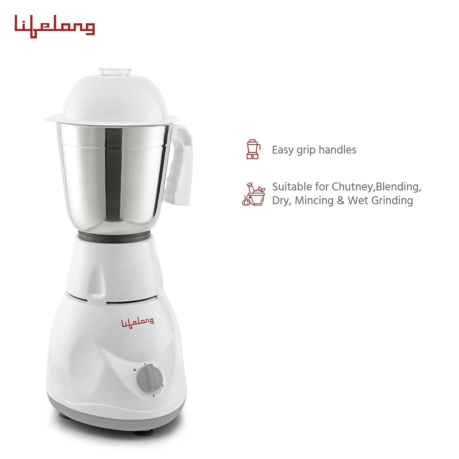 Lifelong 500 Watt 3 Jars Mixer Grinder (Overload Protector, White)_5