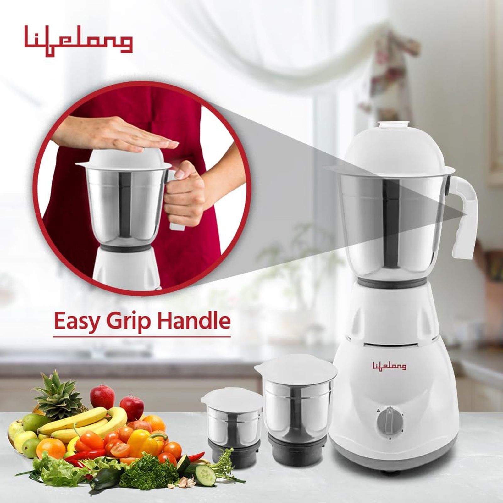 Lifelong 500 Watt 3 Jars Mixer Grinder (Overload Protector, White)_6