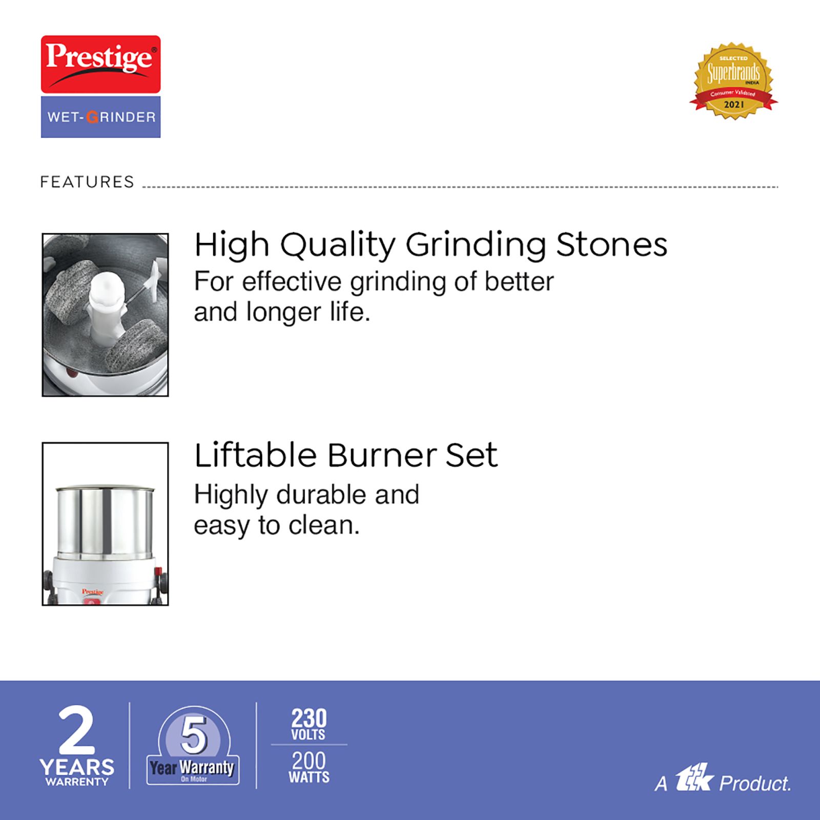 Prestige PWG 01 2 Litres Wet Grinder with Coconut Scrapper & Atta Kneader (Tilting Drum, White and Red)_7