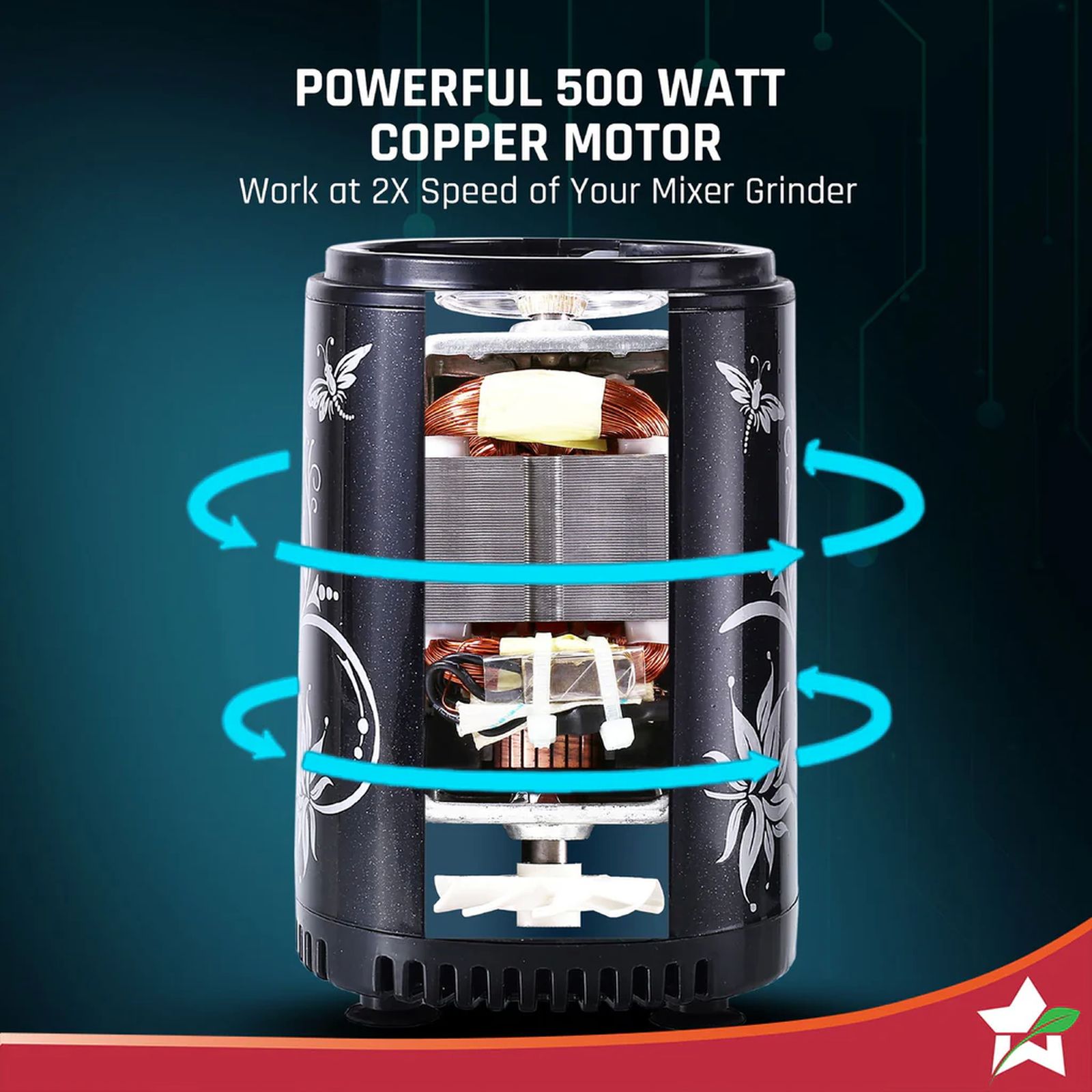 WONDERCHEF Nutri Blend Smart 500 Watt 2 Jars Mixer Grinder Blender (22000 RPM, Dual Pulse Function, Black)_9