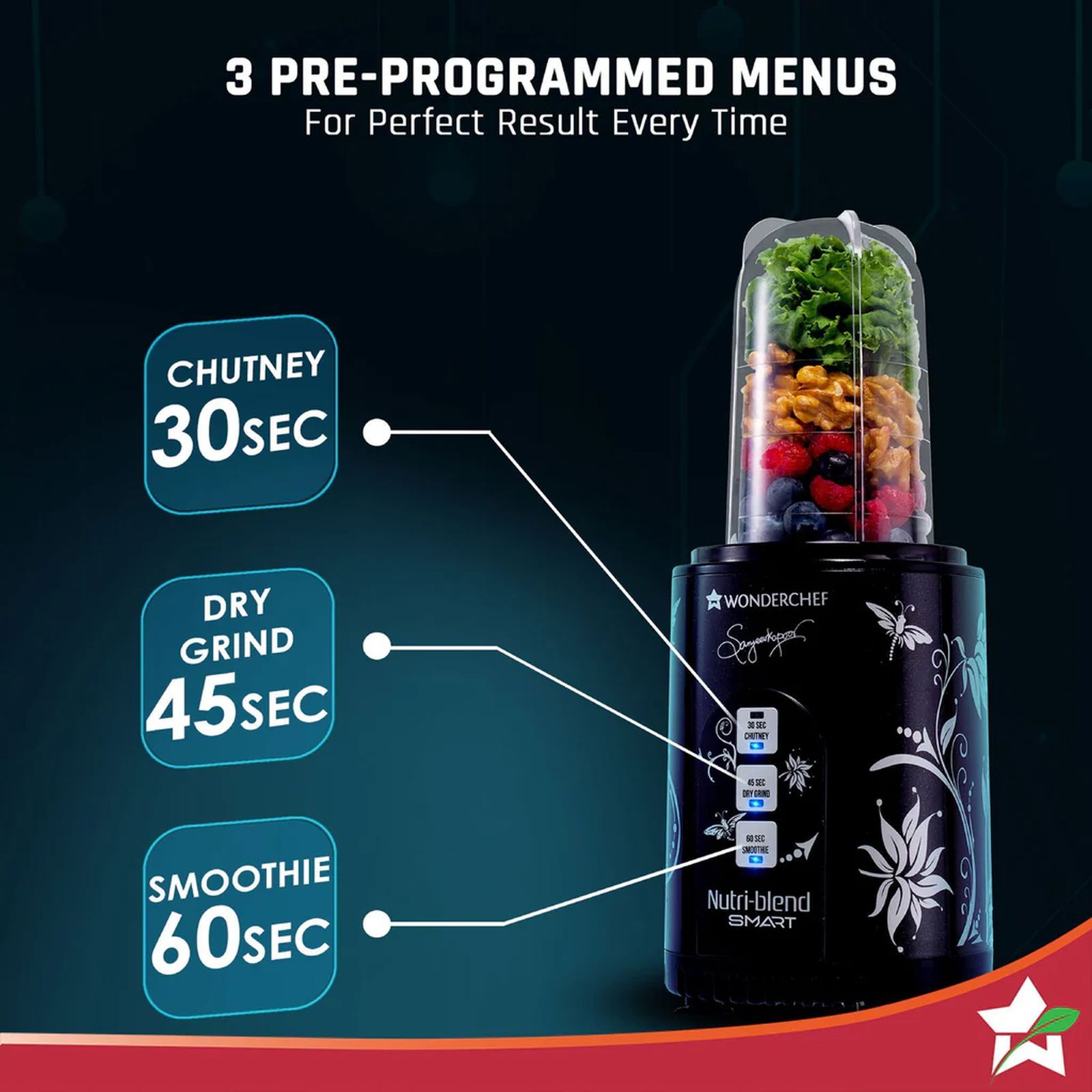 WONDERCHEF Nutri Blend Smart 500 Watt 2 Jars Mixer Grinder Blender (22000 RPM, Dual Pulse Function, Black)_4