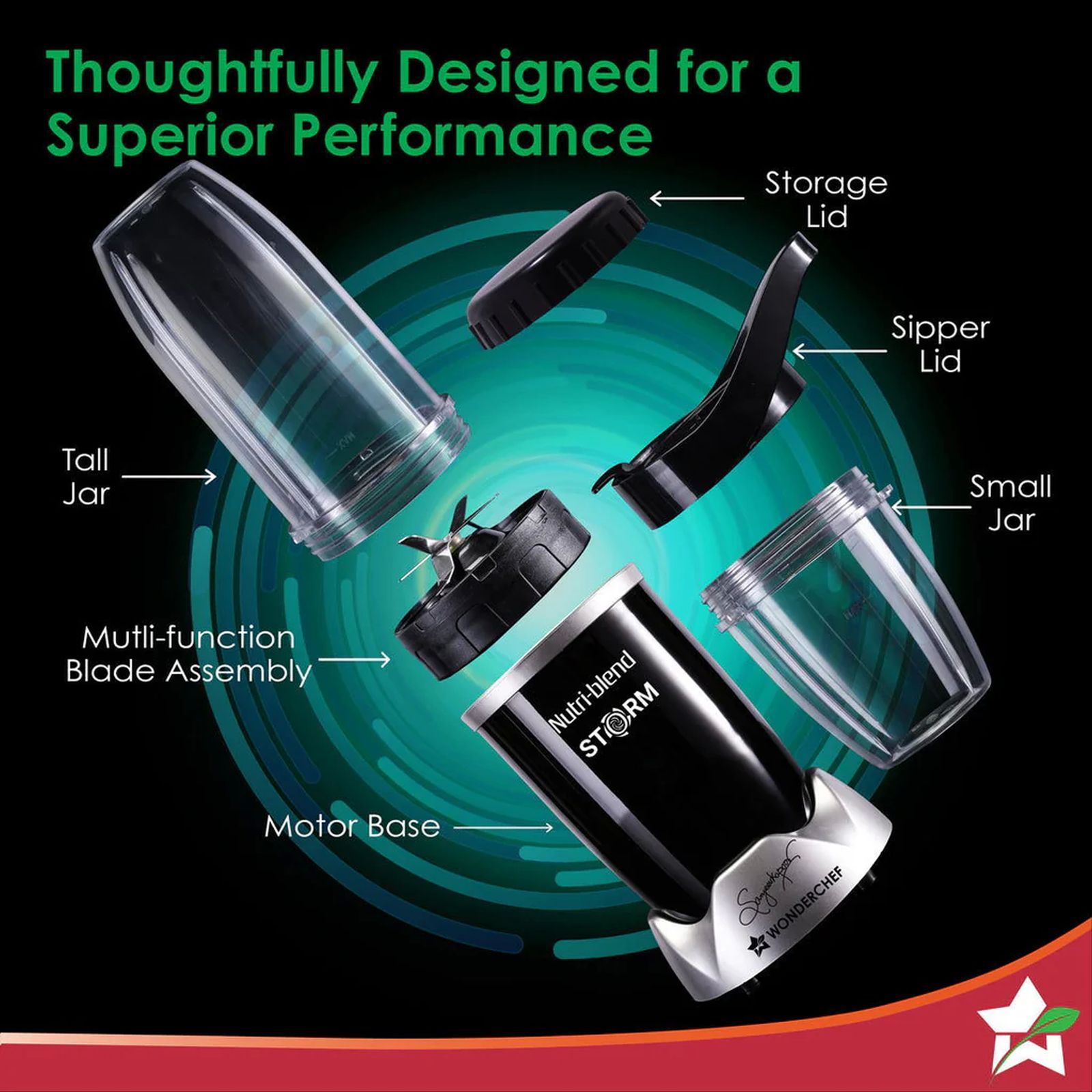 WONDERCHEF Nutri-blend Storm 1200 Watt 2 Jars Mixer Grinder Blender (22000 RPM, Sipper Attachment, Black)_7