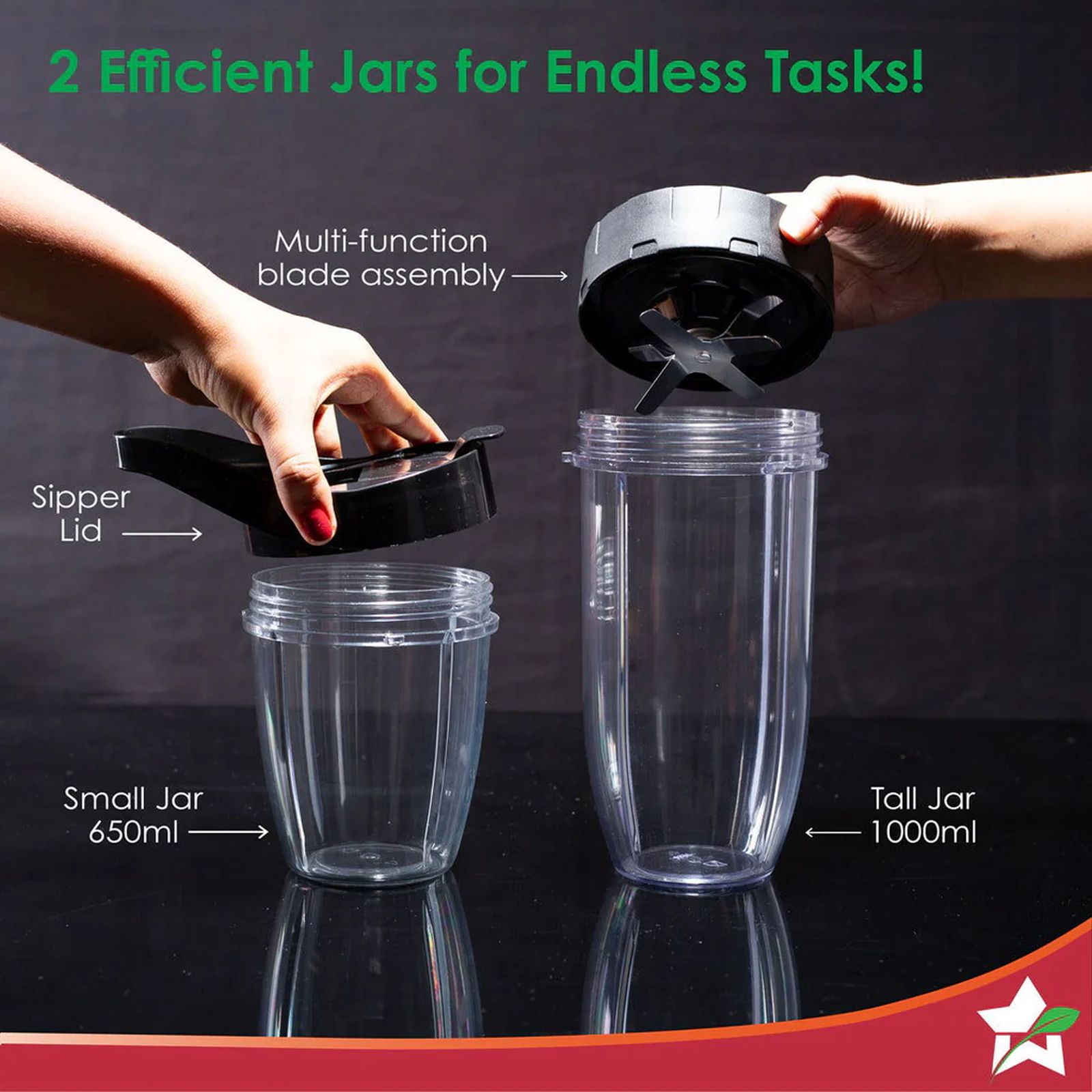 WONDERCHEF Nutri-blend Storm 1200 Watt 2 Jars Mixer Grinder Blender (22000 RPM, Sipper Attachment, Black)_6