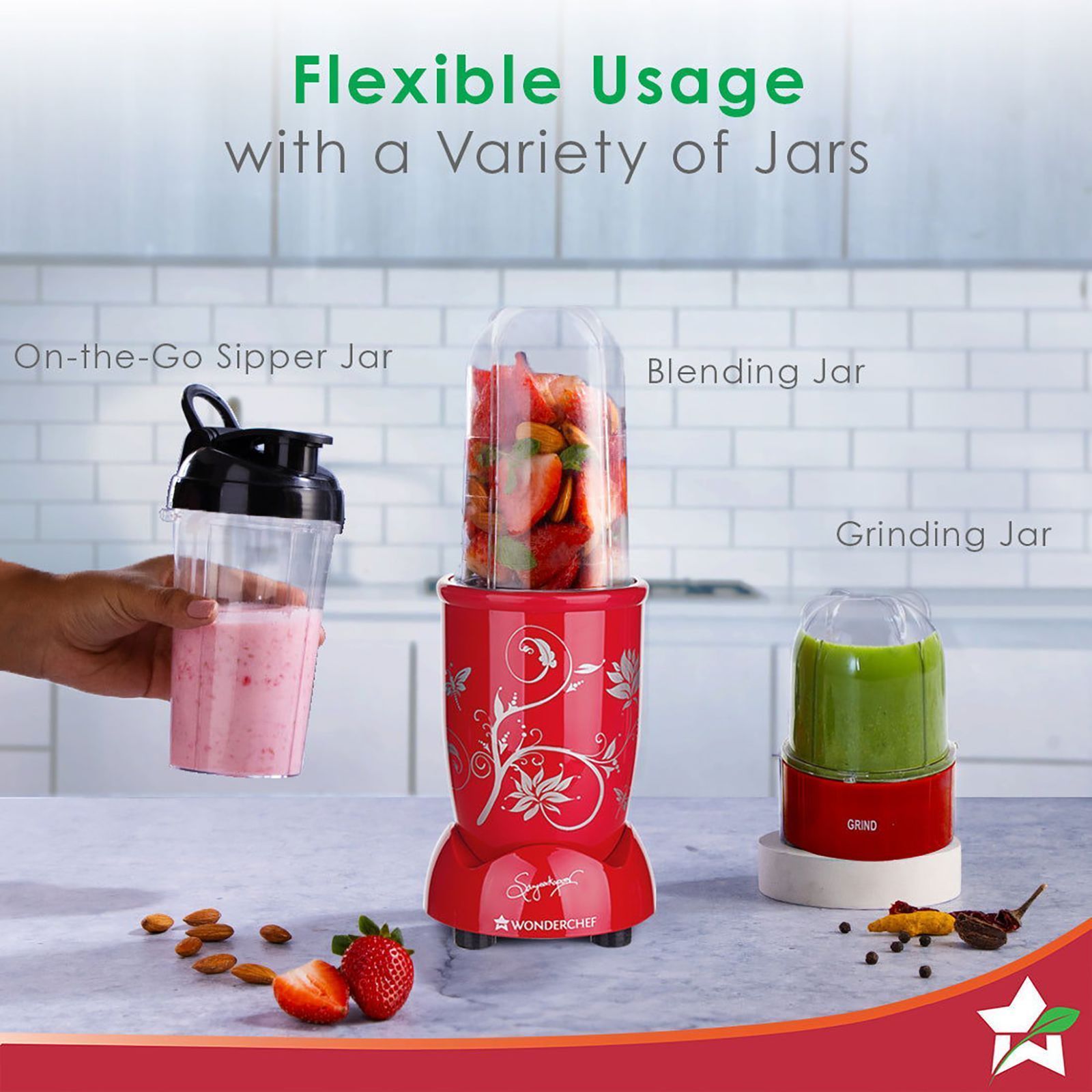 WONDERCHEF Nutri-blend 500 Watt 3 Jars Mixer Grinder Blender (22000 RPM, Powerful Motor, Red) WONDERCHEF Nutri-blend 500 Watt 3 Jars Mixer Grinder Blender (22000 RPM, Powerful Motor, Red)_5