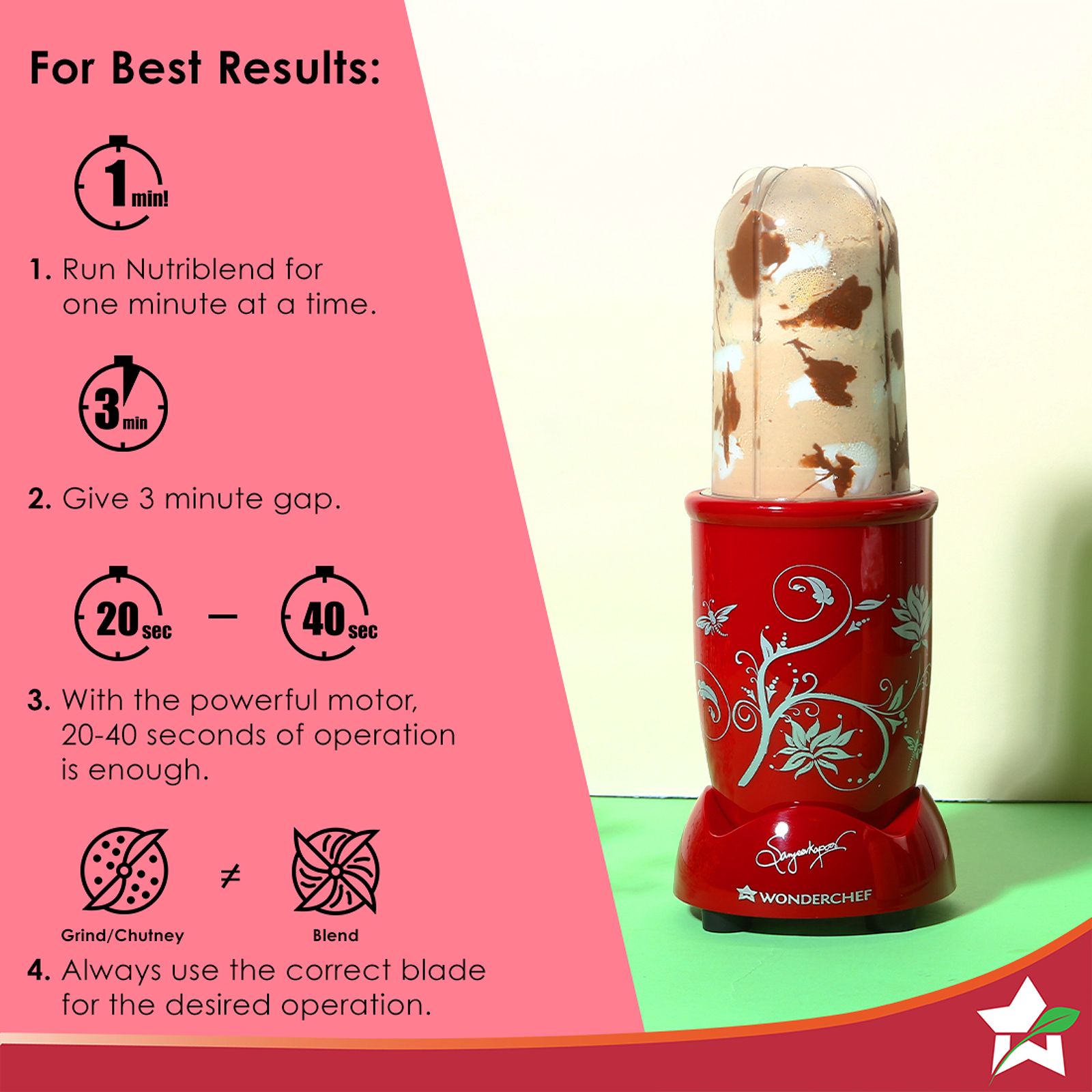 WONDERCHEF Nutri-blend 500 Watt 3 Jars Mixer Grinder Blender (22000 RPM, Powerful Motor, Red) WONDERCHEF Nutri-blend 500 Watt 3 Jars Mixer Grinder Blender (22000 RPM, Powerful Motor, Red)_14