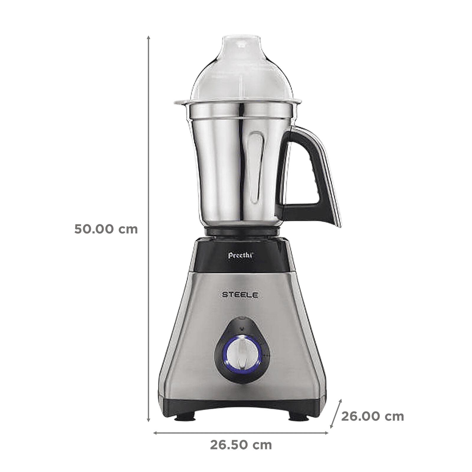 Preethi Steele MG 206 550 Watt 3 Jars Mixer Grinder (18500 RPM, Turbo Vent Technology, Grey)_3