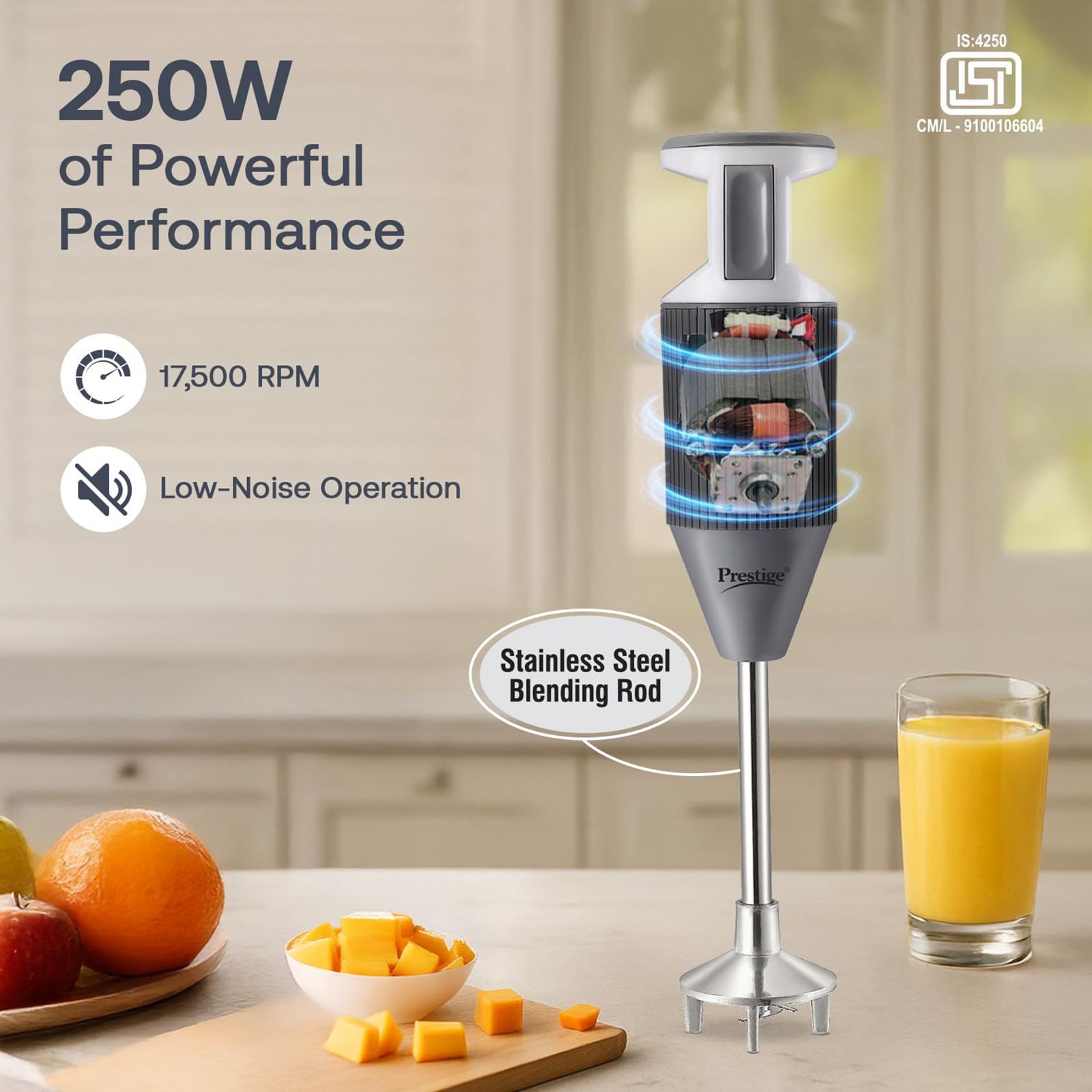 Prestige BlendX 250 Watt Hand Blender with 3 Attachments (Low Noise Operation, Grey)_4
