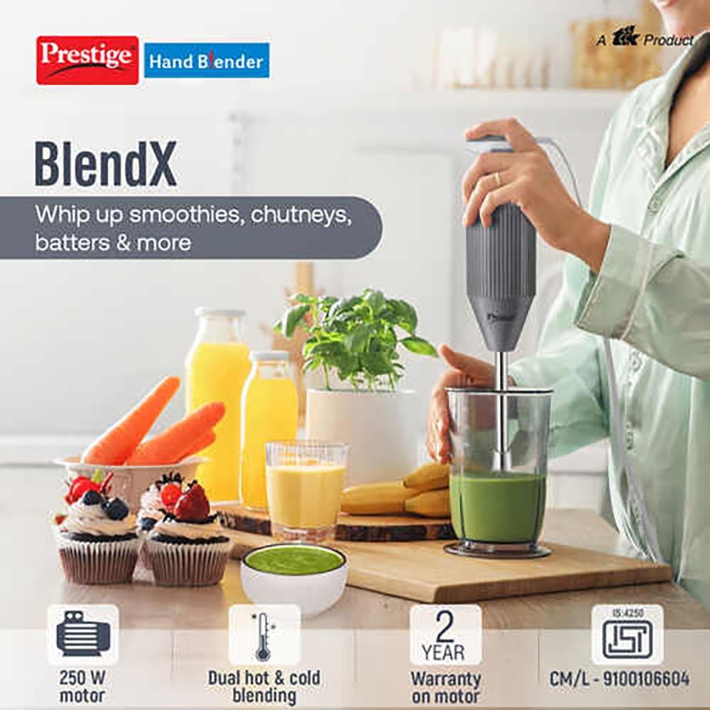 Prestige BlendX 250 Watt Hand Blender with 3 Attachments (Low Noise Operation, Grey)_2