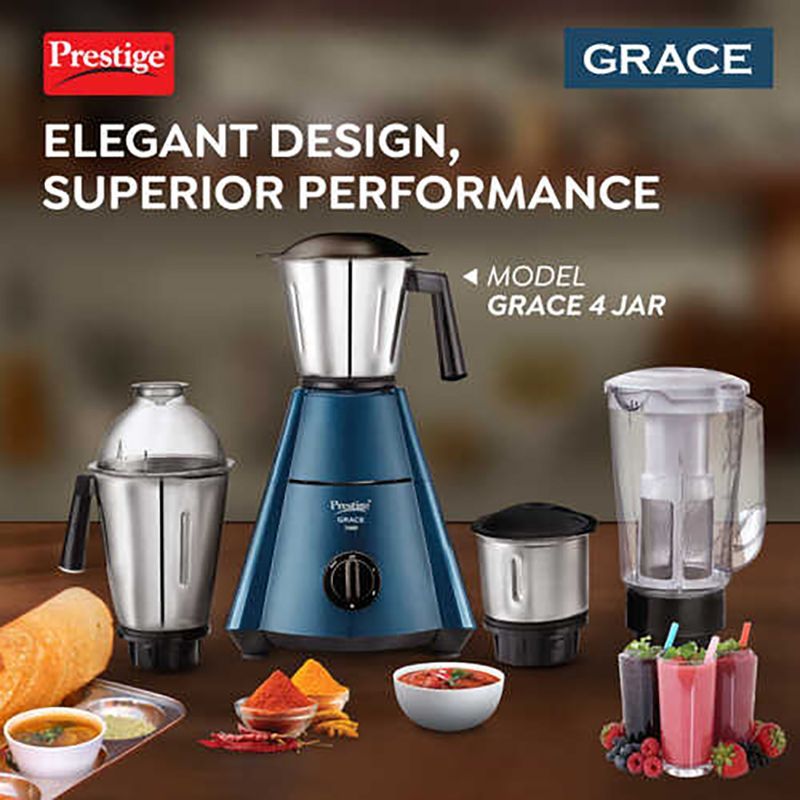 Prestige Grace 750 Watt 4 Jars Mixer Grinder (Dome Shaped LID, Blue & Black)_7