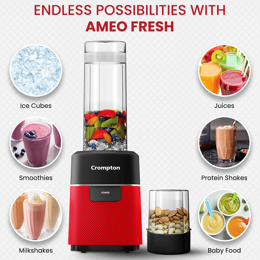 Crompton Ameo Fresh 400 Watt 2 Jars Nutri Blender (Maxi Blend Technology, Black & Red)_4