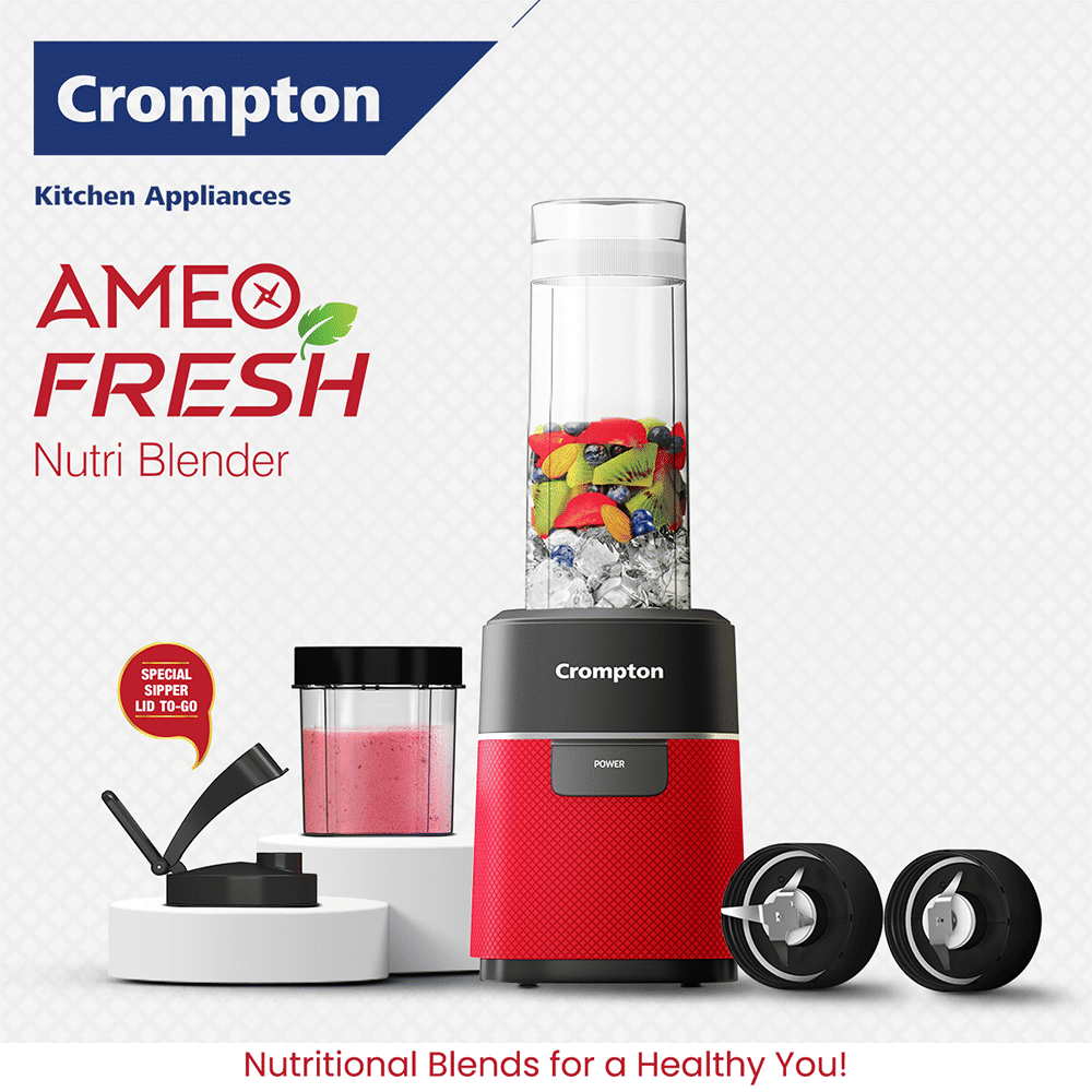 Crompton Ameo Fresh 400 Watt 2 Jars Nutri Blender (Maxi Blend Technology, Black & Red)_2
