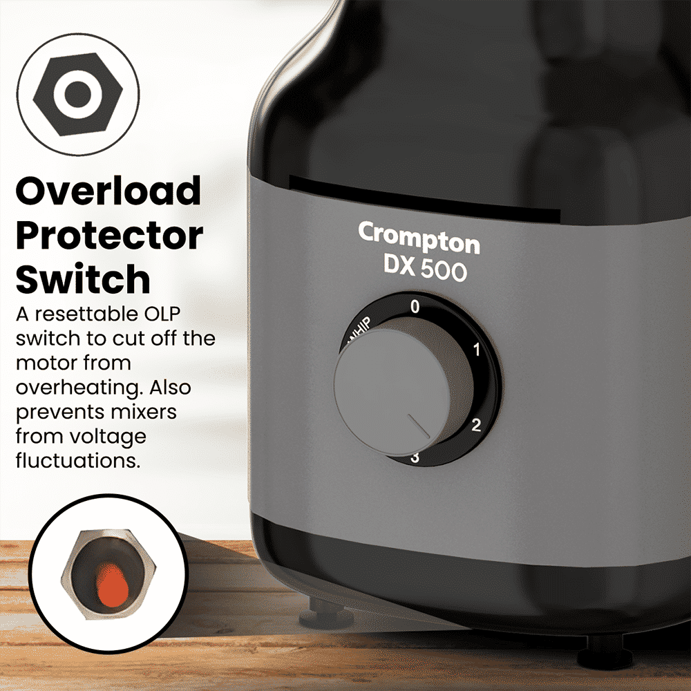 Crompton DX500 500 Watt 3 Jars Mixer Grinder (Motor Vent-X Technology, Black & Grey) Crompton DX500 500 Watt 3 Jars Mixer Grinder (Motor Vent-X Technology, Black & Grey)_5