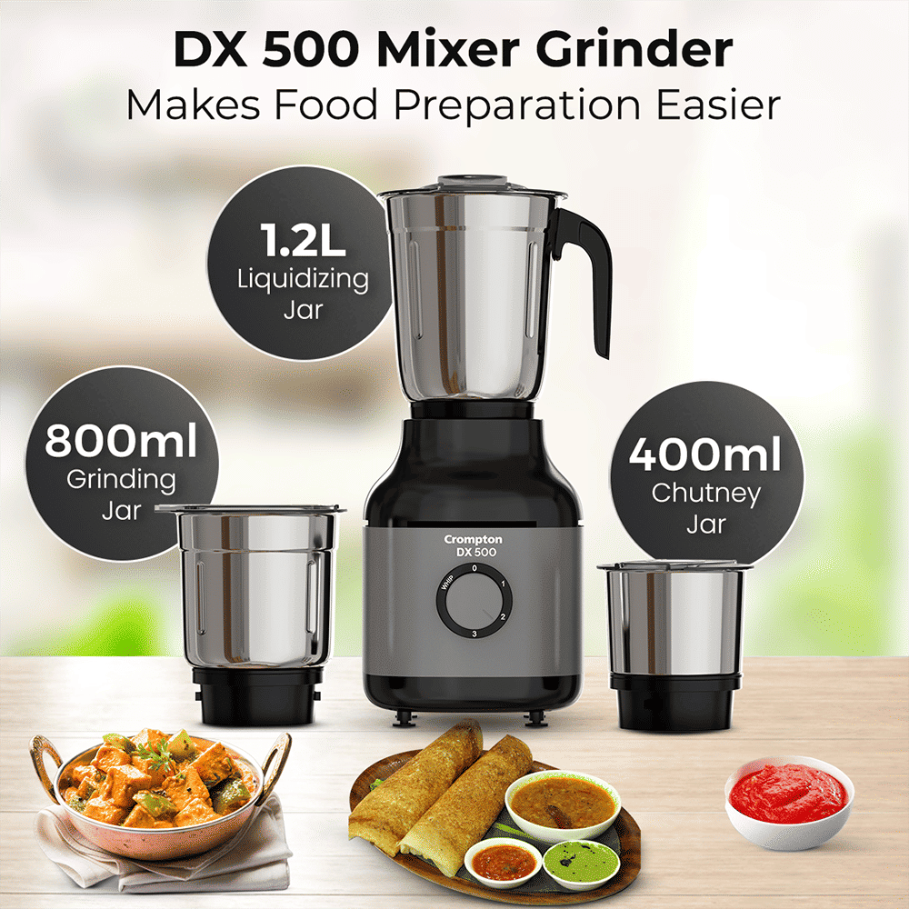 Crompton DX500 500 Watt 3 Jars Mixer Grinder (Motor Vent-X Technology, Black & Grey) Crompton DX500 500 Watt 3 Jars Mixer Grinder (Motor Vent-X Technology, Black & Grey)_8