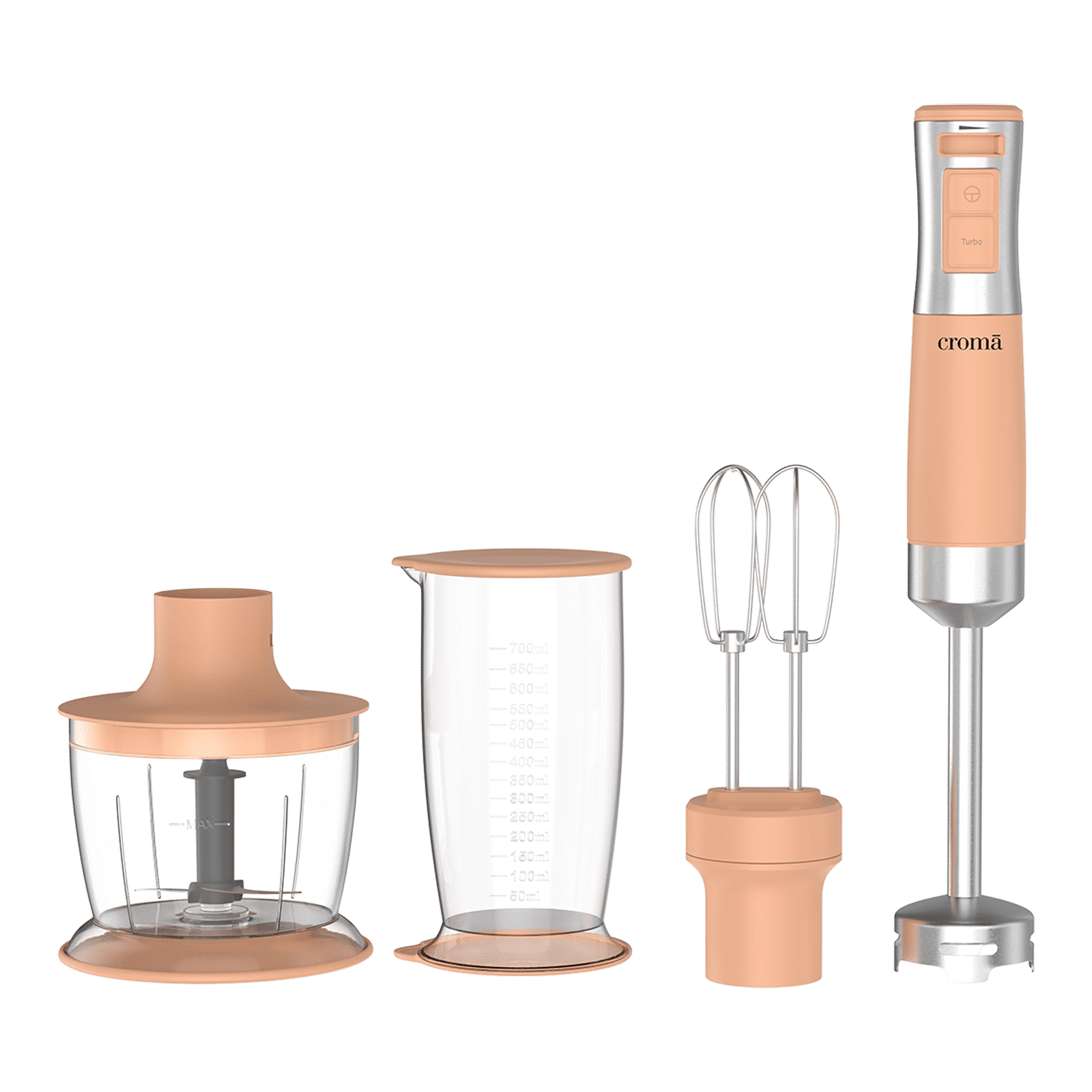 Croma AK5705 600 Watt Hand Blender with 3 Attachments (Speed Selector, Peach)_1