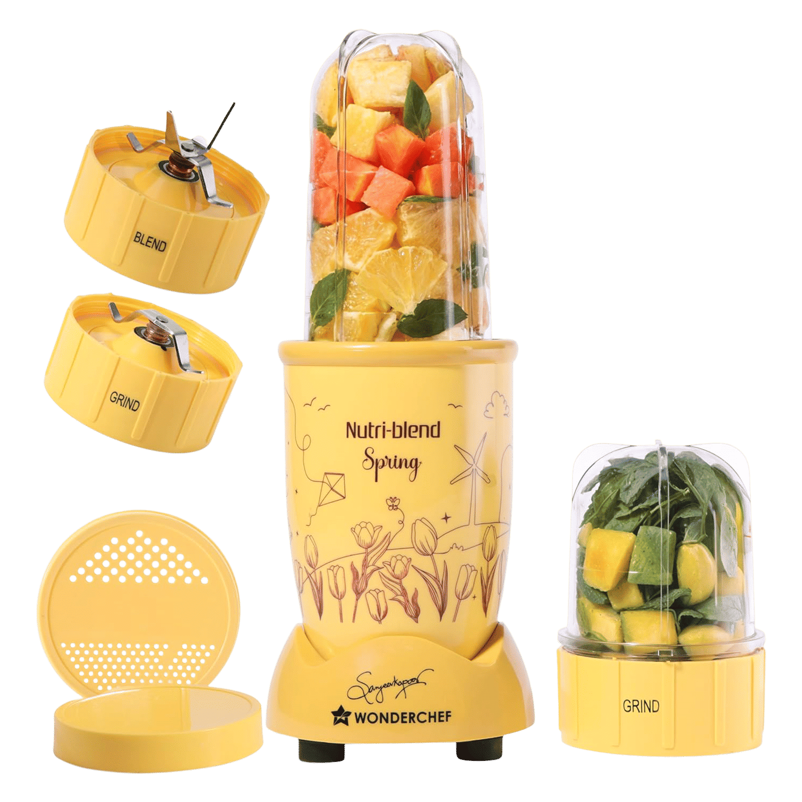 WONDERCHEF Nutri-blend Spring 500 Watt 2 Jars Mixer Grinder Blender (22000 RPM, 100% Copper Motor, Yellow) WONDERCHEF Nutri-blend Spring 500 Watt 2 Jars Mixer Grinder Blender (22000 RPM, 100% Copper Motor, Yellow)_1