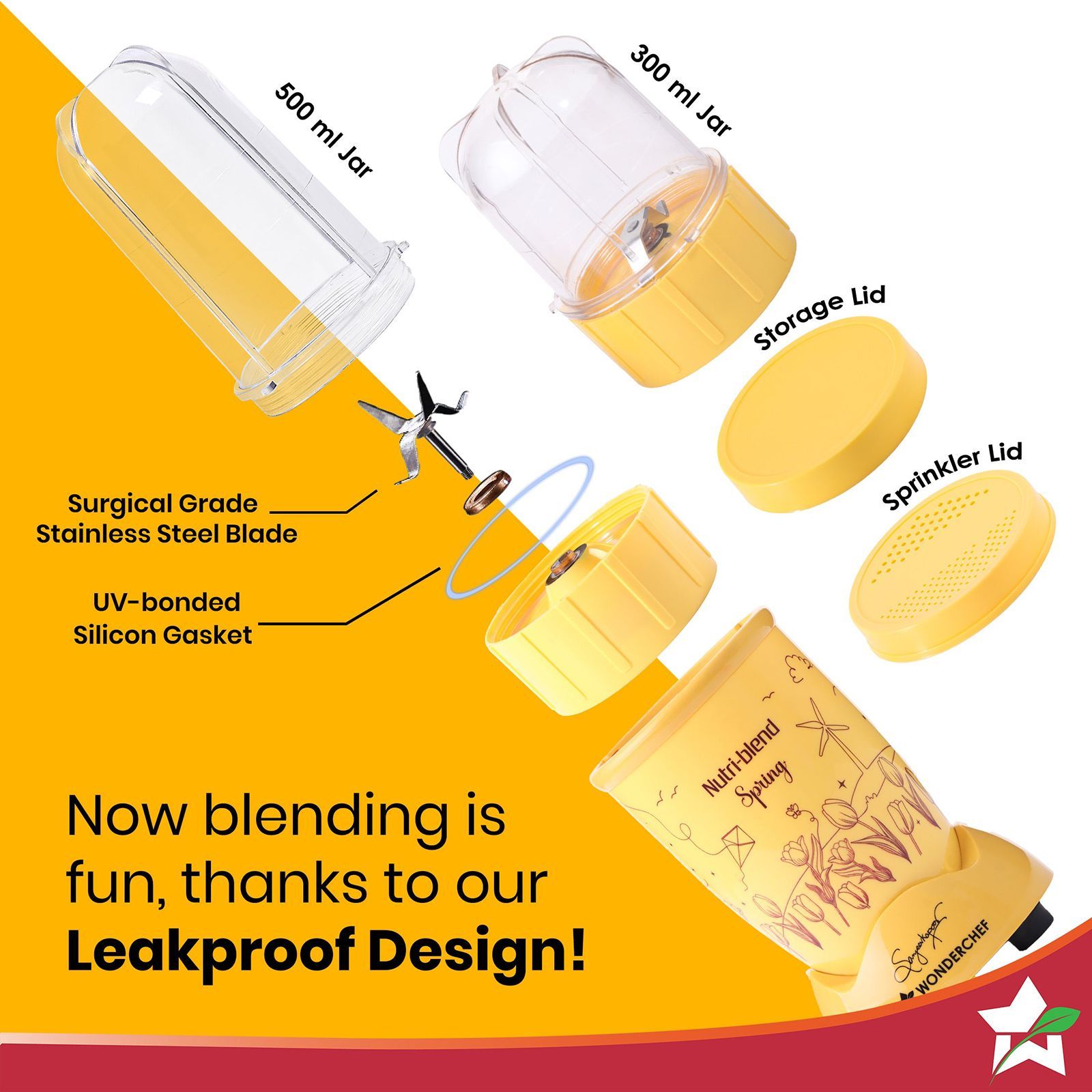 WONDERCHEF Nutri-blend Spring 500 Watt 2 Jars Mixer Grinder Blender (22000 RPM, 100% Copper Motor, Yellow) WONDERCHEF Nutri-blend Spring 500 Watt 2 Jars Mixer Grinder Blender (22000 RPM, 100% Copper Motor, Yellow)_7