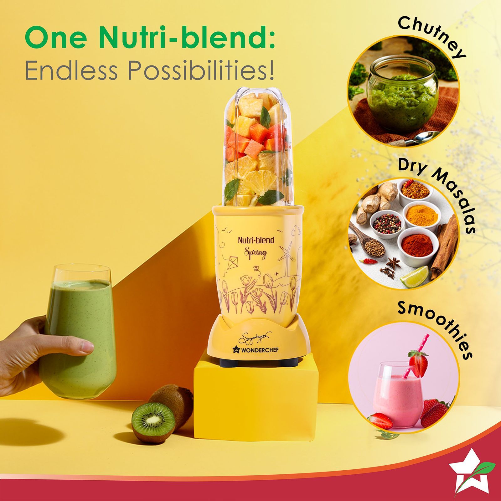 WONDERCHEF Nutri-blend Spring 500 Watt 2 Jars Mixer Grinder Blender (22000 RPM, 100% Copper Motor, Yellow) WONDERCHEF Nutri-blend Spring 500 Watt 2 Jars Mixer Grinder Blender (22000 RPM, 100% Copper Motor, Yellow)_4