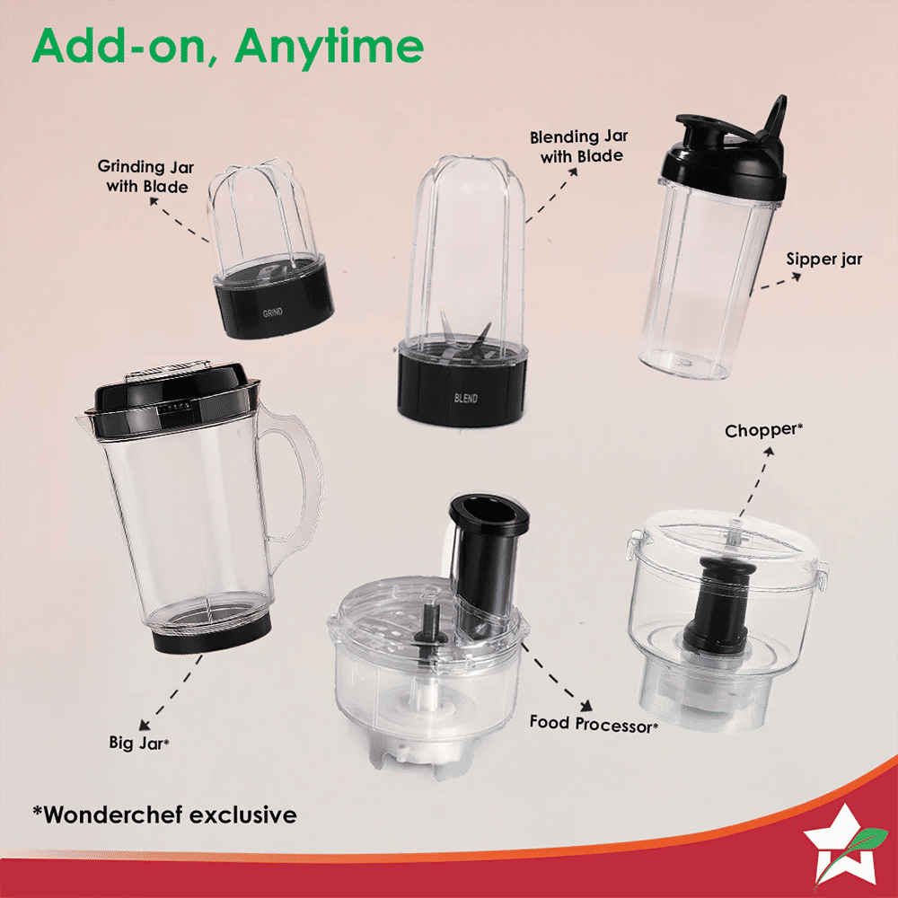 WONDERCHEF Nutri-blend 500 Watt 2 Jars Mixer Grinder Blender (22000 RPM, Powerful Motor, Black)_7