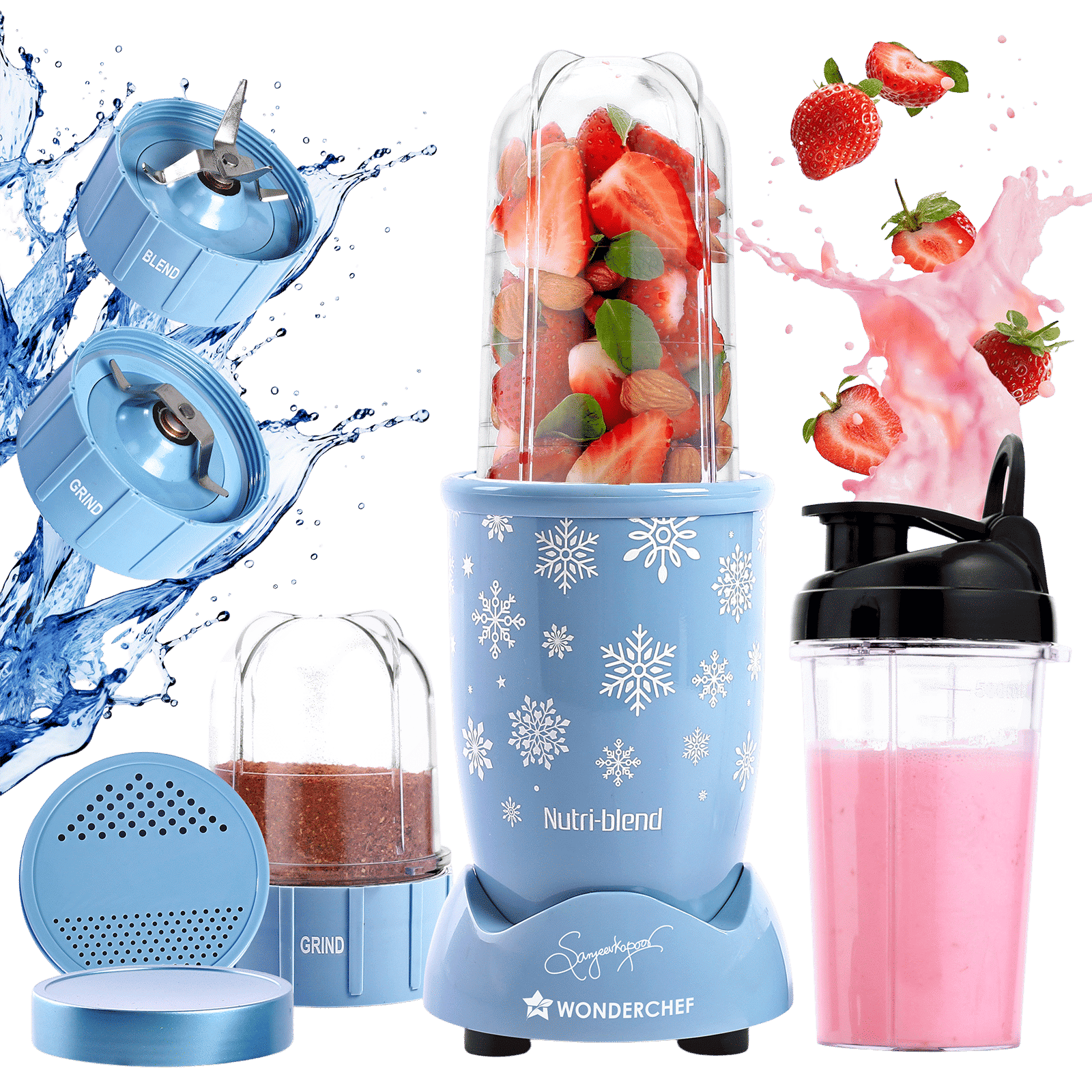 WONDERCHEF Nutri-blend Snowflakes 500 Watt 2 Jars Mixer Grinder Blender (22000 RPM, Powerful Motor, Blue)_2