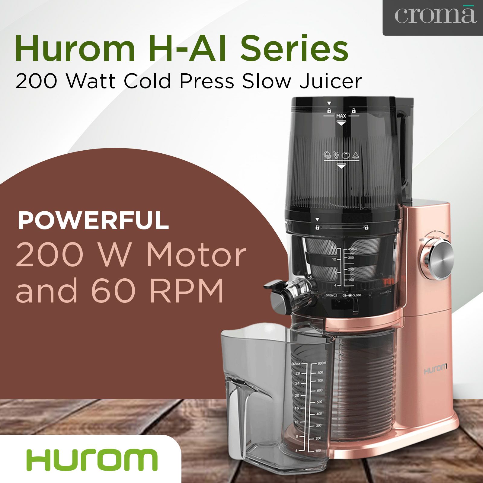 Hurom H-AI Series 200 Watt Cold Press Slow Juicer (60 RPM, Latest Squeezing Technology, Rose Gold)_13