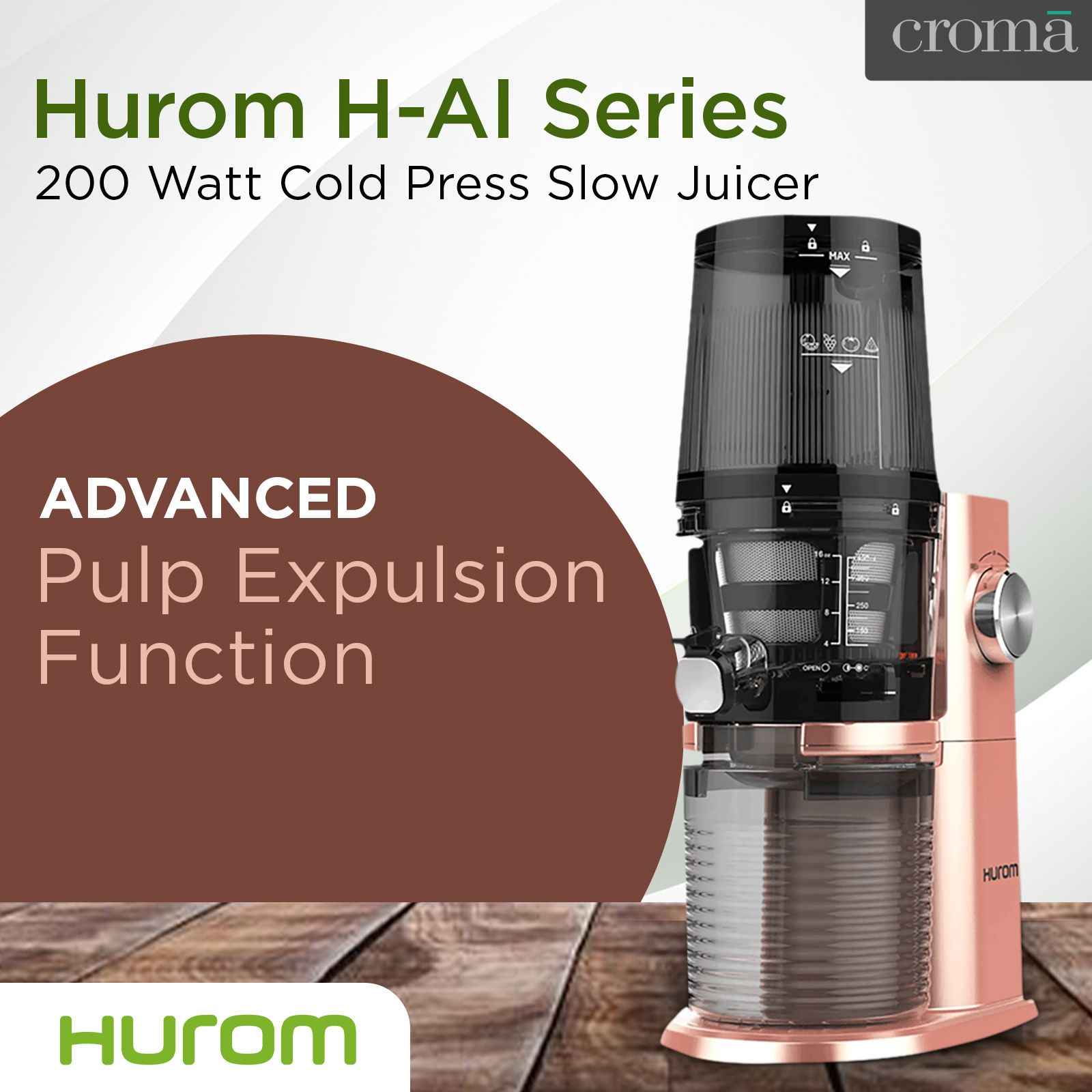 Hurom H-AI Series 200 Watt Cold Press Slow Juicer (60 RPM, Latest Squeezing Technology, Rose Gold)_15