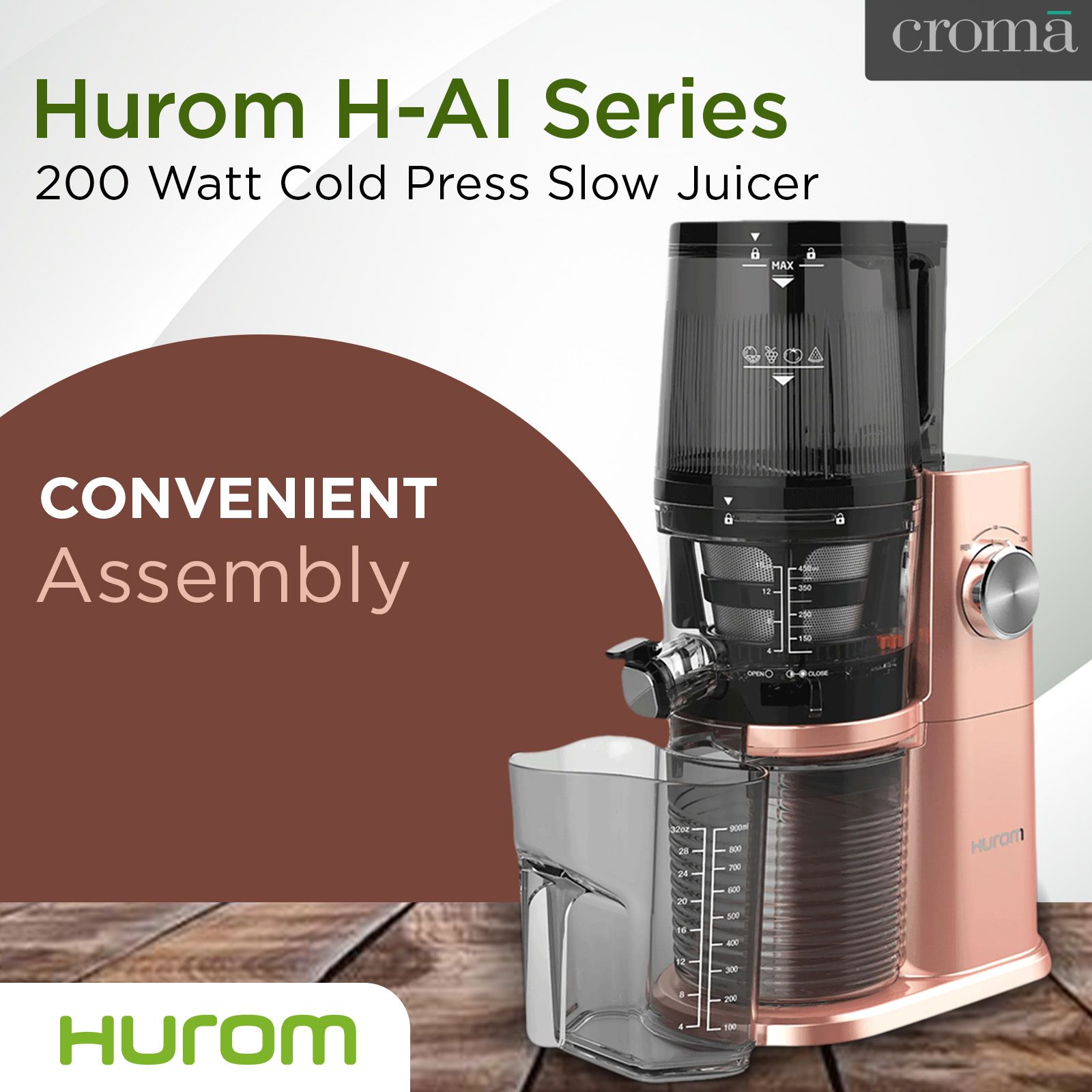 Hurom H-AI Series 200 Watt Cold Press Slow Juicer (60 RPM, Latest Squeezing Technology, Rose Gold)_17