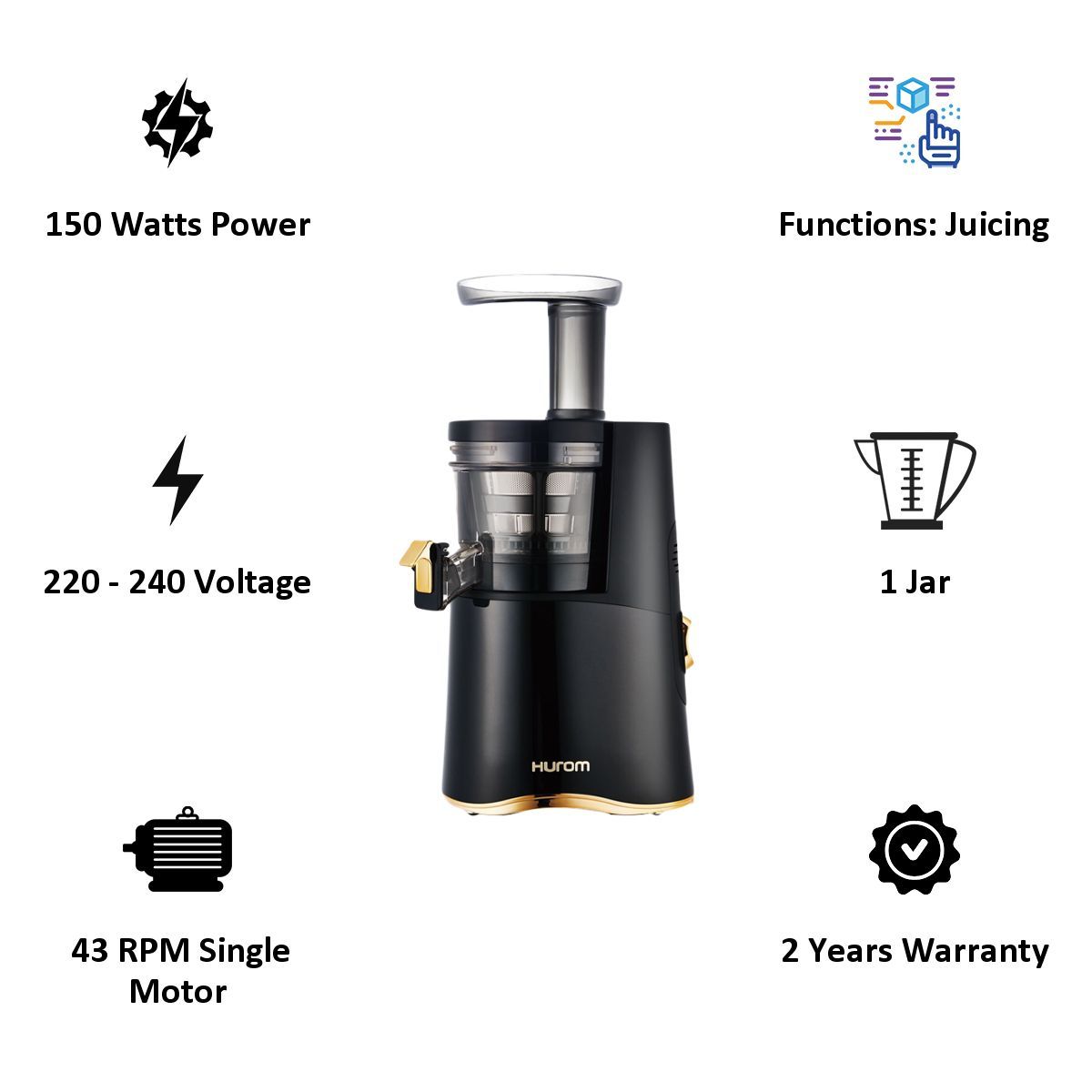 Hurom H-AA 150 Watt Juicer (H-AA-BBD17, Black Gold) Hurom H-AA 150 Watt Juicer (H-AA-BBD17, Black Gold)_3