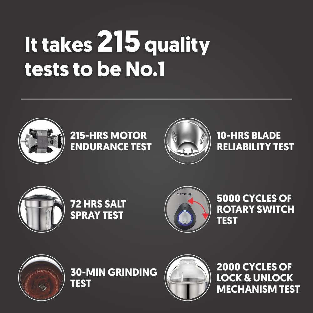 Preethi Steele Supreme 750 Watt 4 Jars Mixer Grinder (18000 RPM, Turbo Vent Technology, Grey)_12