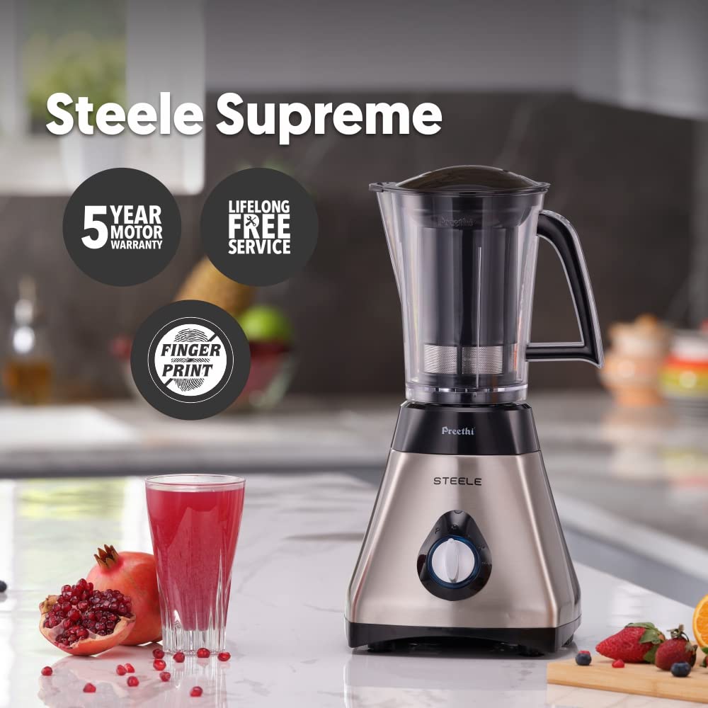 Preethi Steele Supreme 750 Watt 4 Jars Mixer Grinder (18000 RPM, Turbo Vent Technology, Grey)_13