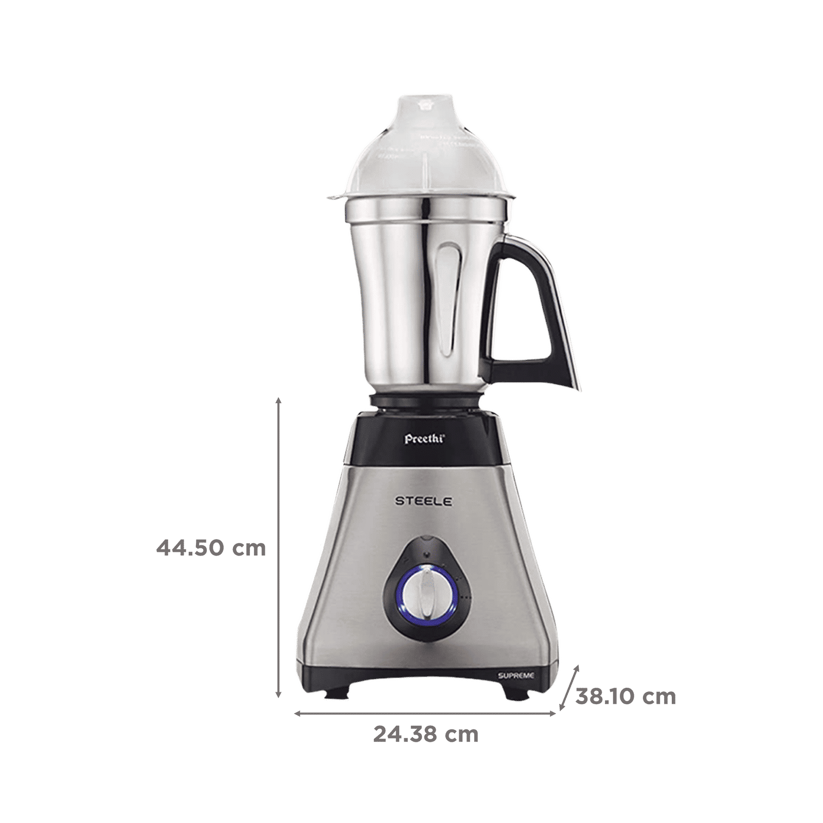 Preethi Steele Supreme 750 Watt 4 Jars Mixer Grinder (18000 RPM, Turbo Vent Technology, Grey)_3