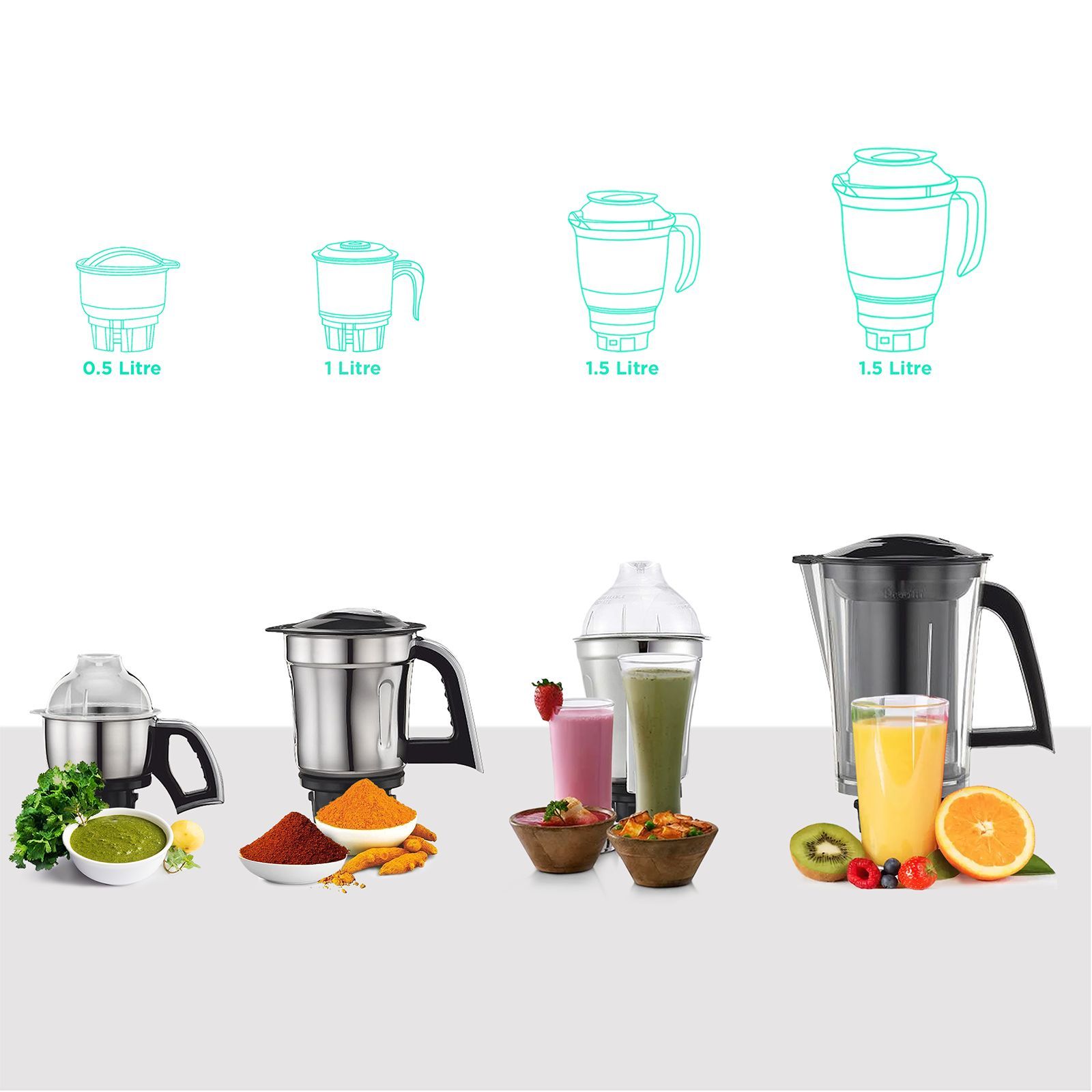 Preethi Steele Supreme 750 Watt 4 Jars Mixer Grinder (18000 RPM, Turbo Vent Technology, Grey)_4