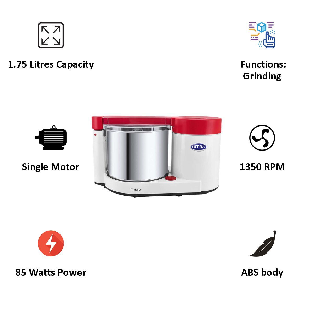 Elgi Ultra Micro 85 Watts 1.75 Litres 2 Stones Wet Grinder (Automatic, White)_4
