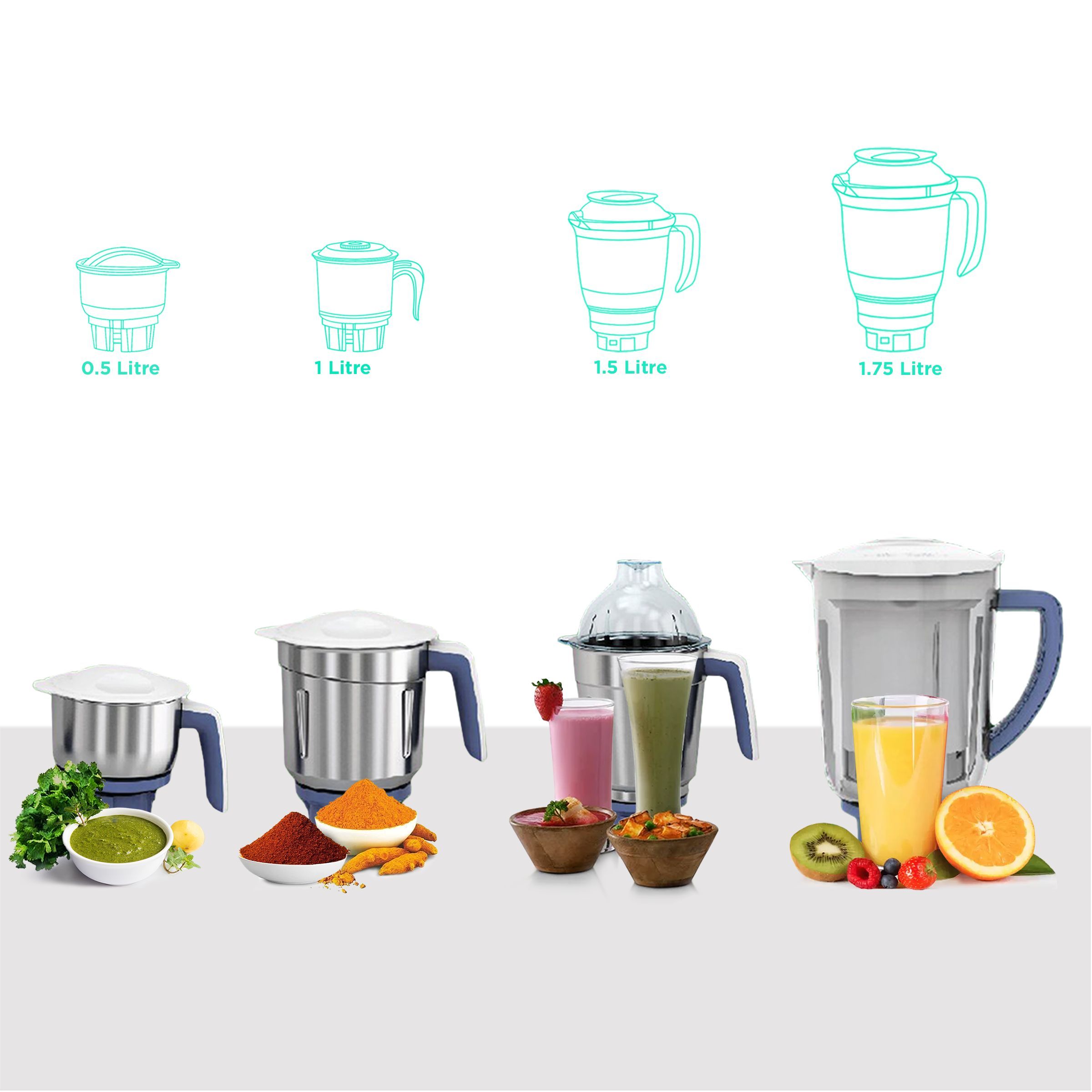 PHILIPS Viva Collection 750 Watt 4 Jars Mixer Grinder (19500 RPM, Auto Cut Off Protection, White/Blue)_4