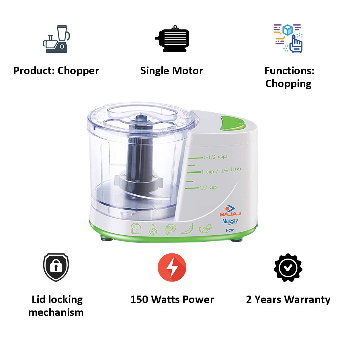 BAJAJ 135 Watt Vegetable Chopper (White & Green)_3