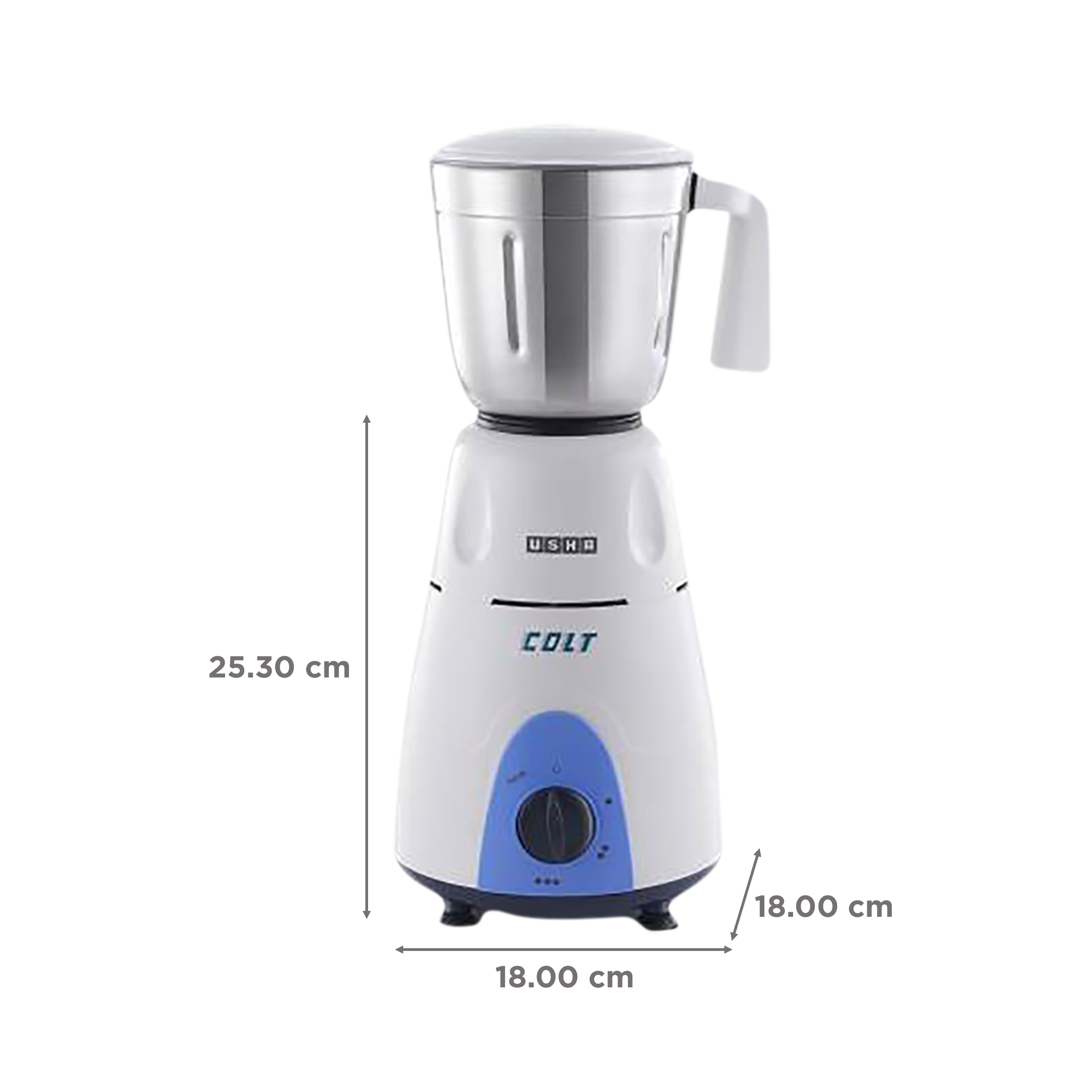 USHA Colt 500 Watt 3 Jars Mixer Grinder (Overload Protection, White/Blue)_3