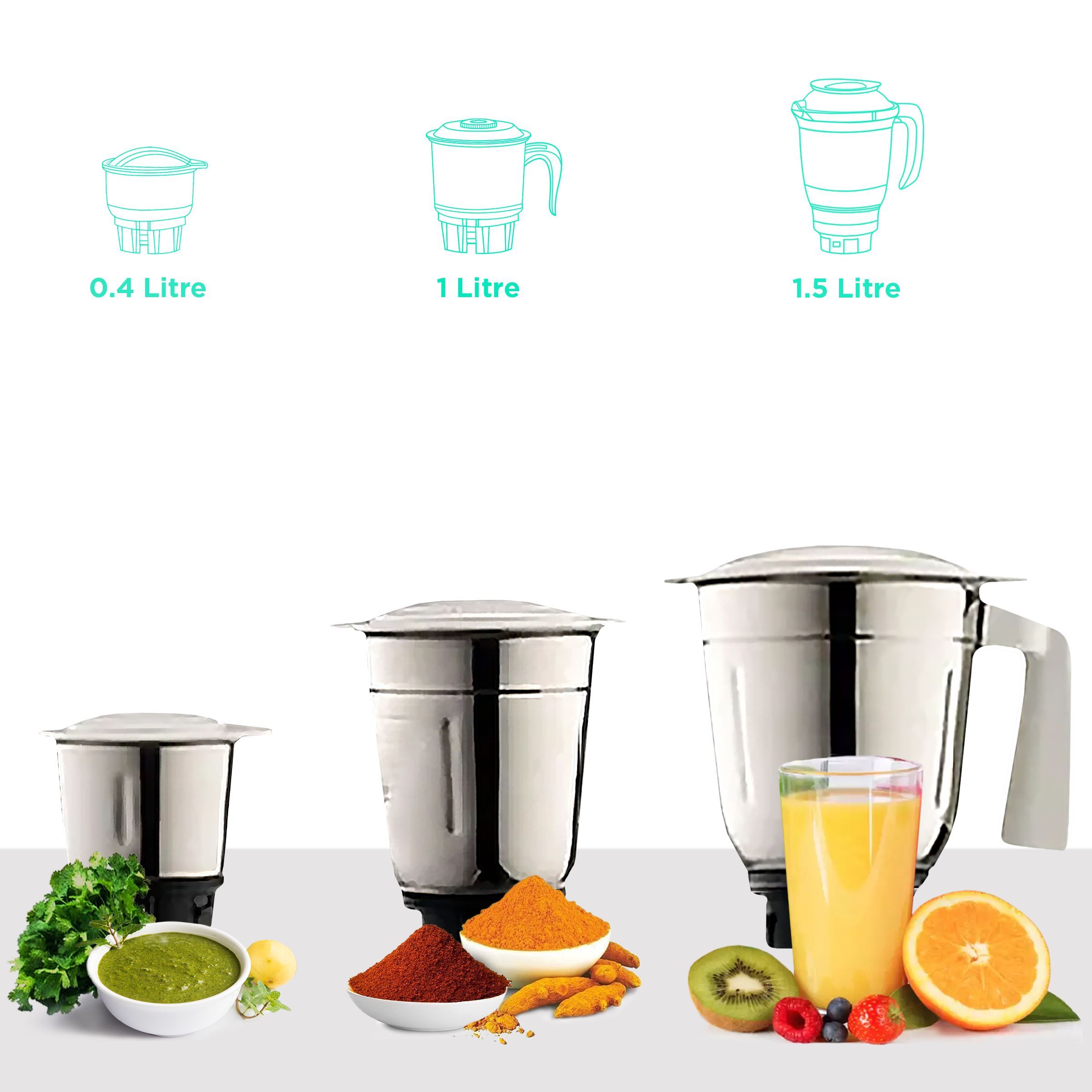 USHA Colt 500 Watt 3 Jars Mixer Grinder (Overload Protection, White/Blue)_4