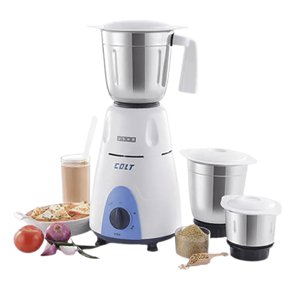 USHA Colt 500 Watt 3 Jars Mixer Grinder (Overload Protection, White/Blue)_6