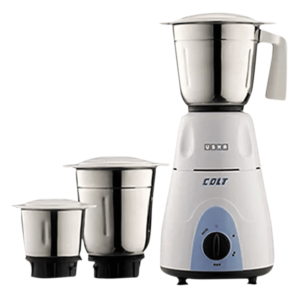USHA Colt 500 Watt 3 Jars Mixer Grinder (Overload Protection, White/Blue)_1