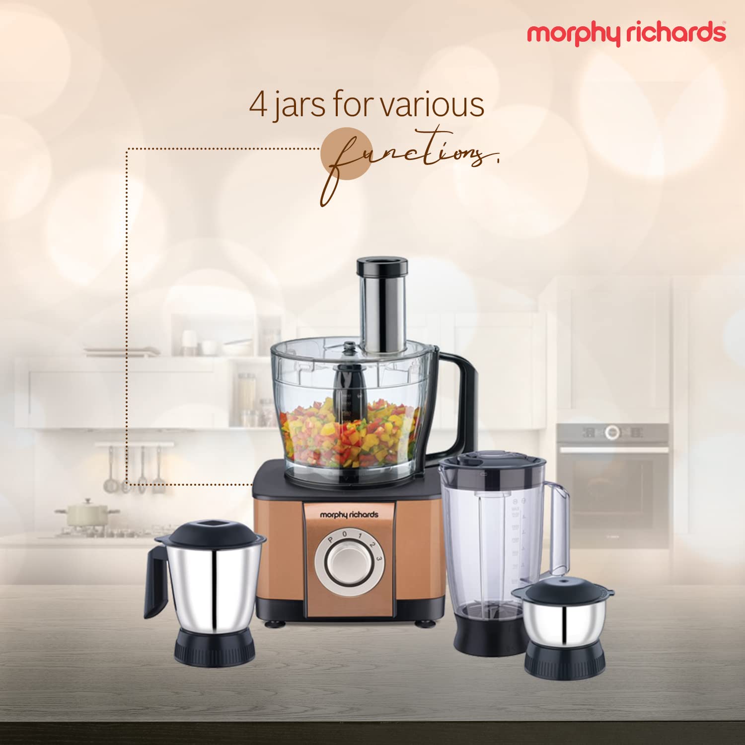 morphy richards Icon Superb 1000 Watt Food Processor with 6 Blades (Glazing Copper Gold)_12