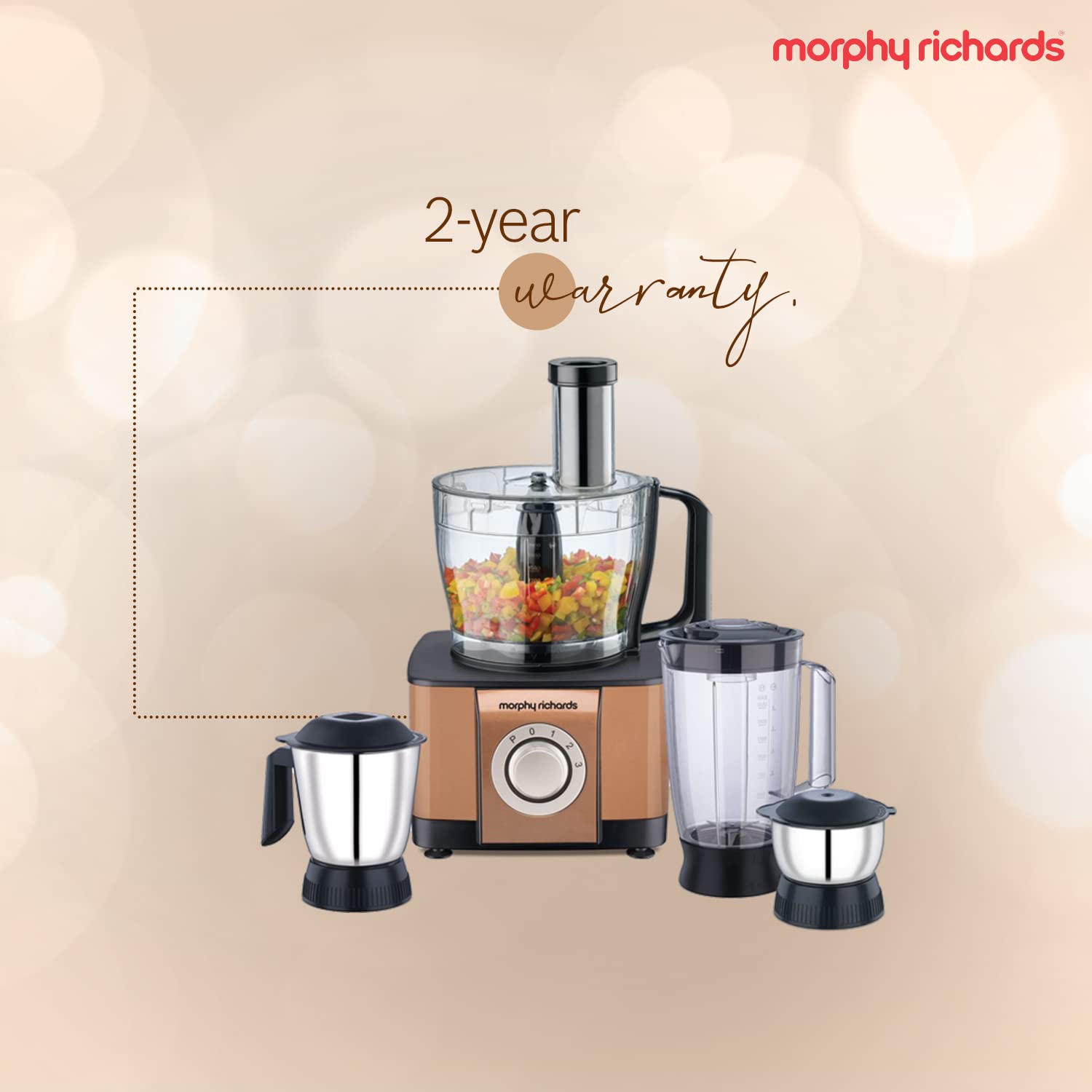 morphy richards Icon Superb 1000 Watt Food Processor with 6 Blades (Glazing Copper Gold)_13