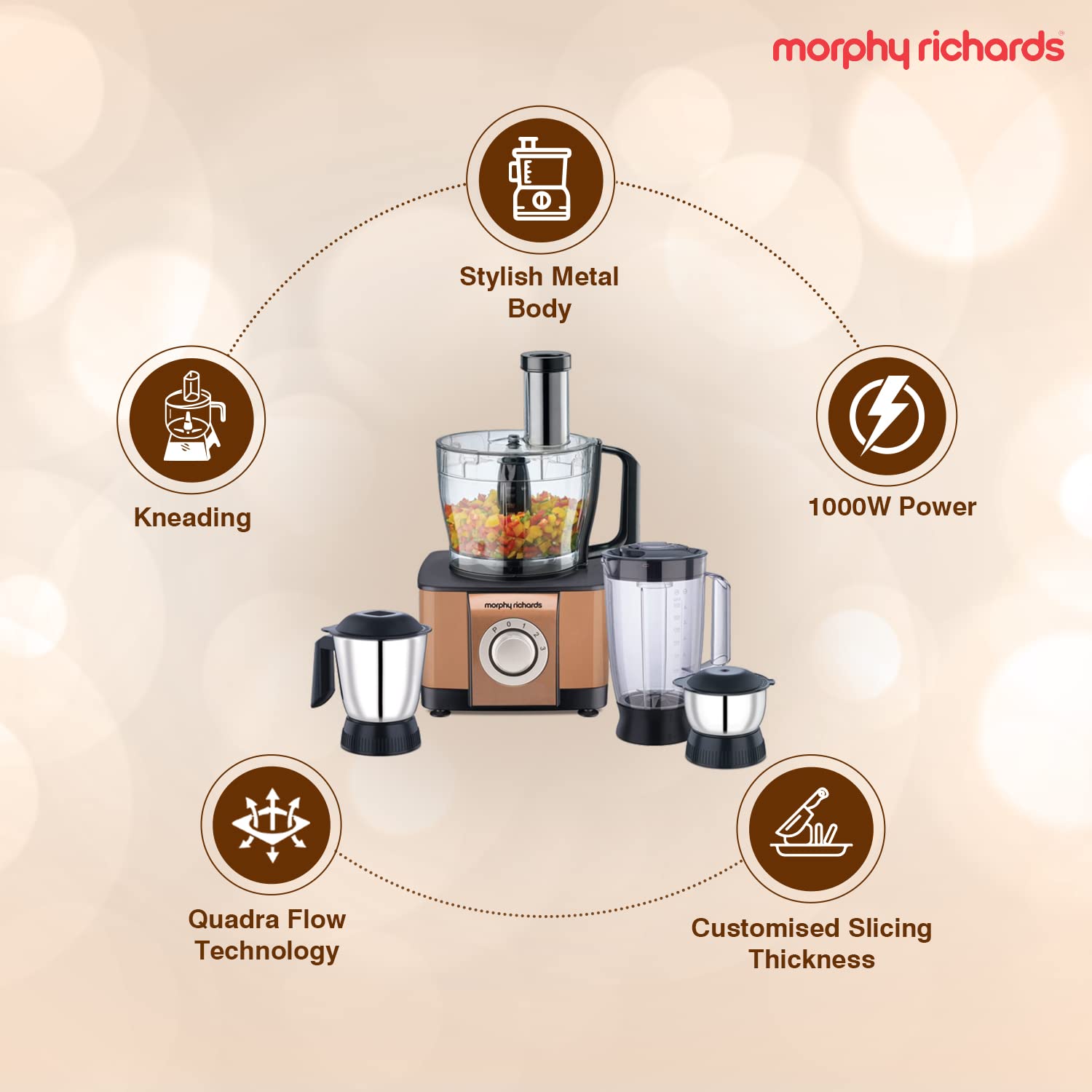 morphy richards Icon Superb 1000 Watt Food Processor with 6 Blades (Glazing Copper Gold)_14