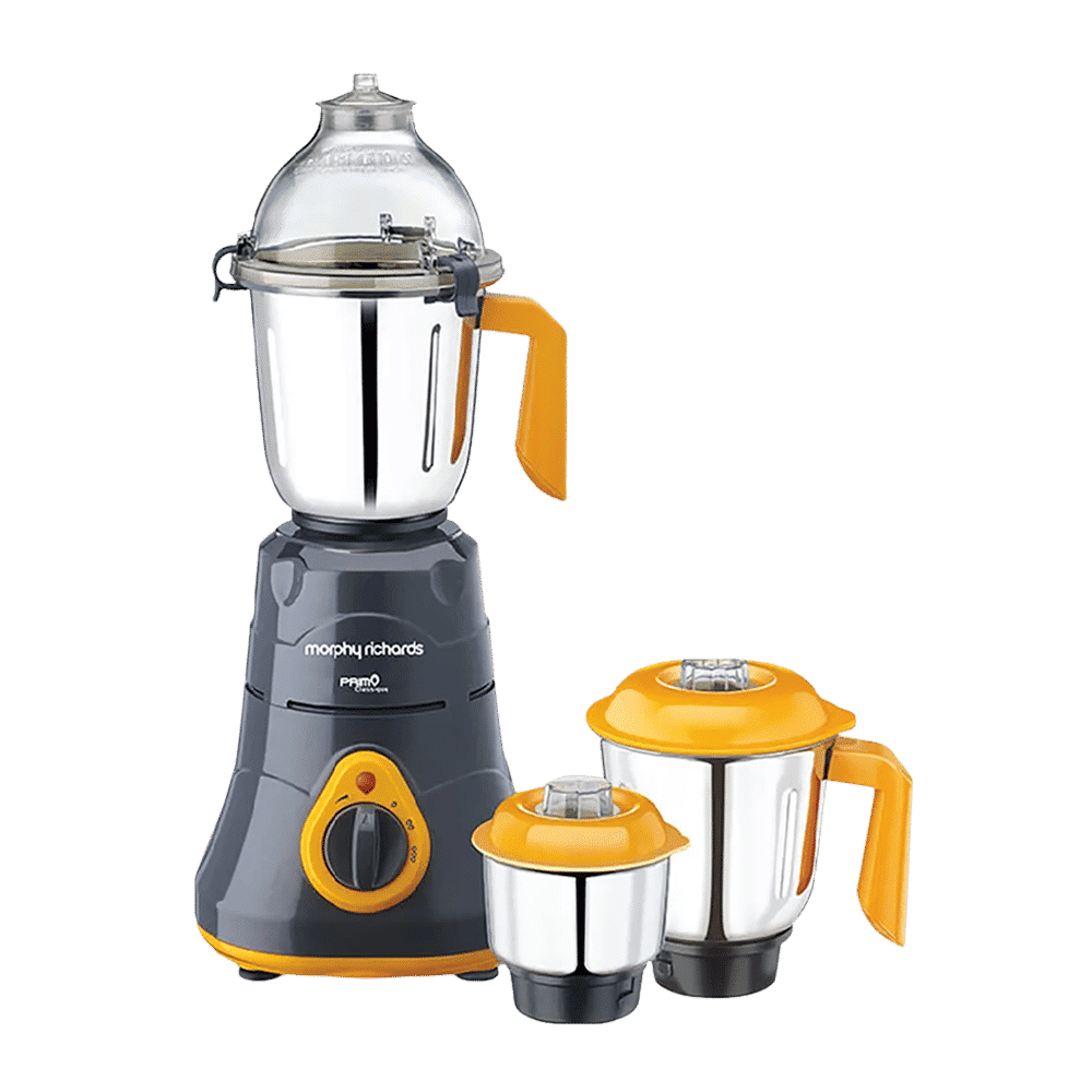 morphy richards Primo Classique 750 Watt 3 Jars Mixer Grinder (18000 RPM, Overload Protection, Grey/Orange)_1