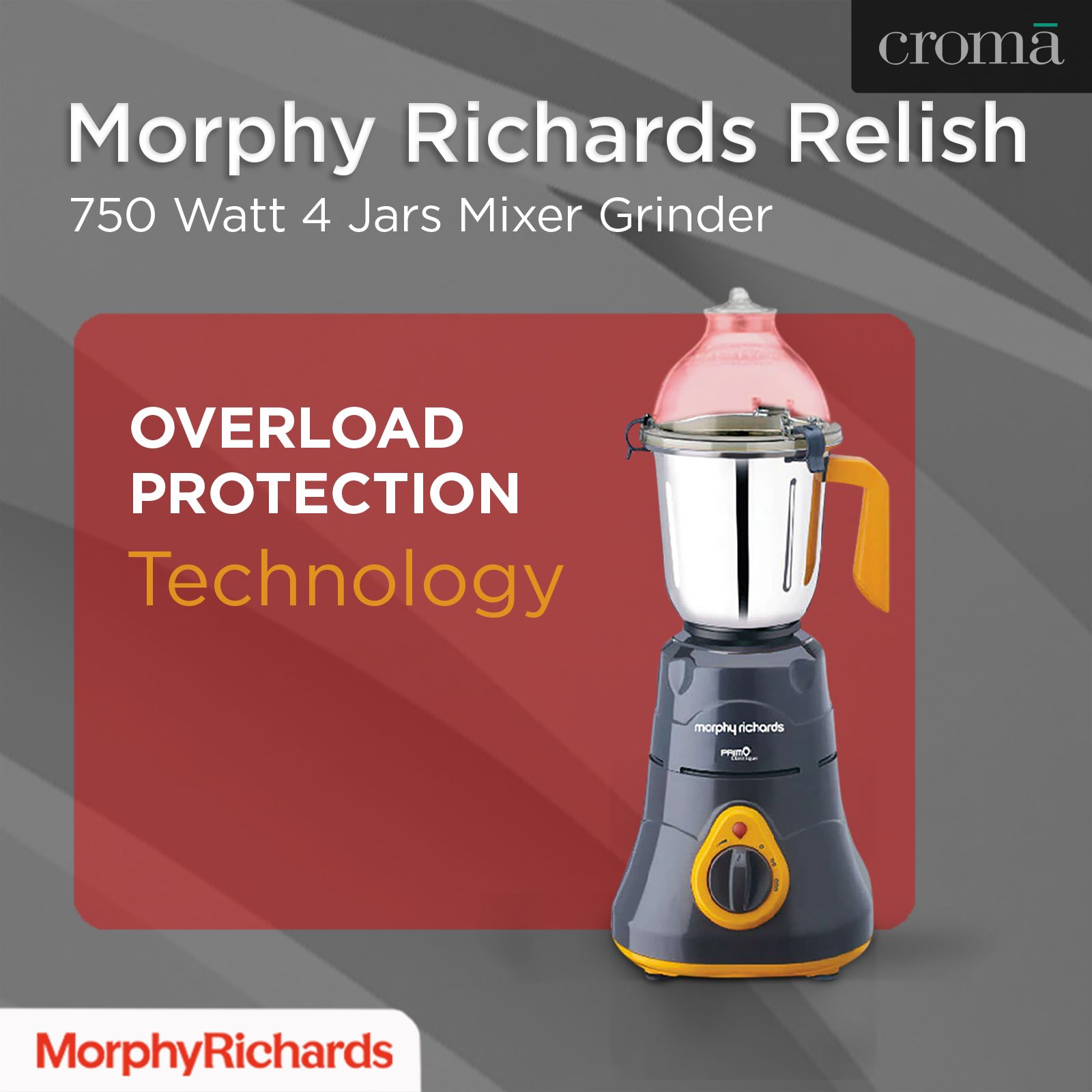 morphy richards Primo Classique 750 Watt 3 Jars Mixer Grinder (18000 RPM, Overload Protection, Grey/Orange)_13