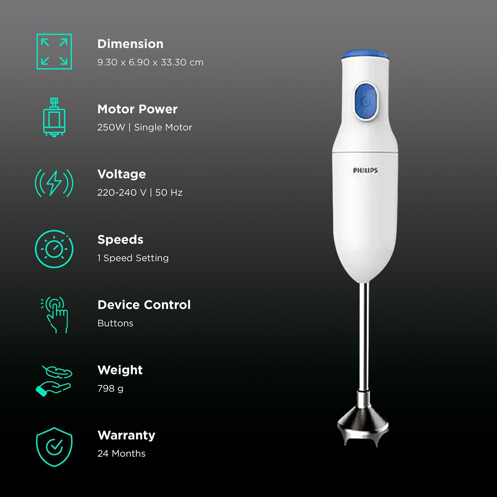 PHILIPS Daily Collection 250 Watt Hand Blender with 2 Attachments (Safety Carry Lock, Blue & White) PHILIPS Daily Collection 250 Watt Hand Blender with 2 Attachments (Safety Carry Lock, Blue & White)_2
