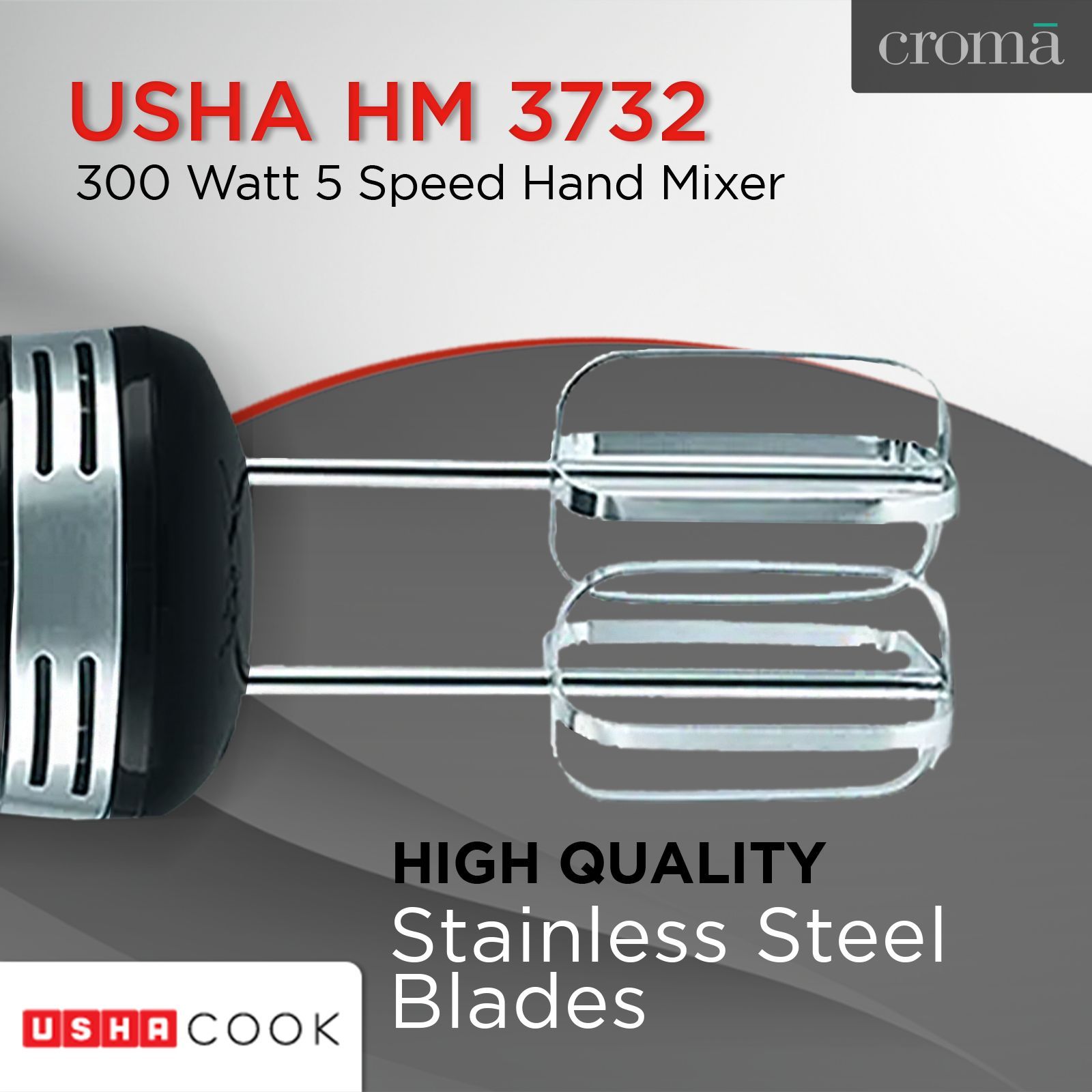 USHA HM 3732 300 Watt 5 Speed Hand Mixer with 2 Attachments (Turbo Setting, Black) USHA HM 3732 300 Watt 5 Speed Hand Mixer with 2 Attachments (Turbo Setting, Black)_16