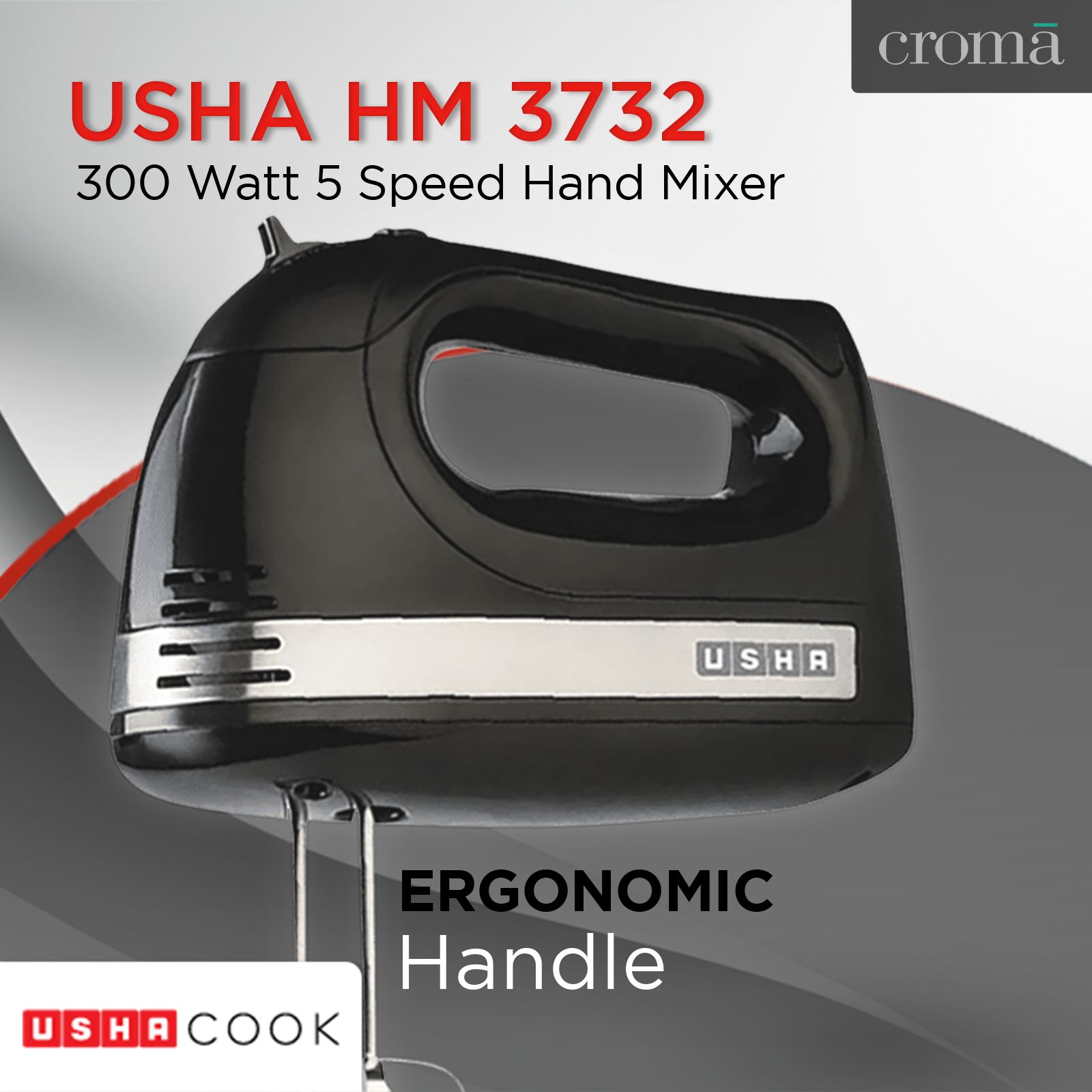 USHA HM 3732 300 Watt 5 Speed Hand Mixer with 2 Attachments (Turbo Setting, Black) USHA HM 3732 300 Watt 5 Speed Hand Mixer with 2 Attachments (Turbo Setting, Black)_17