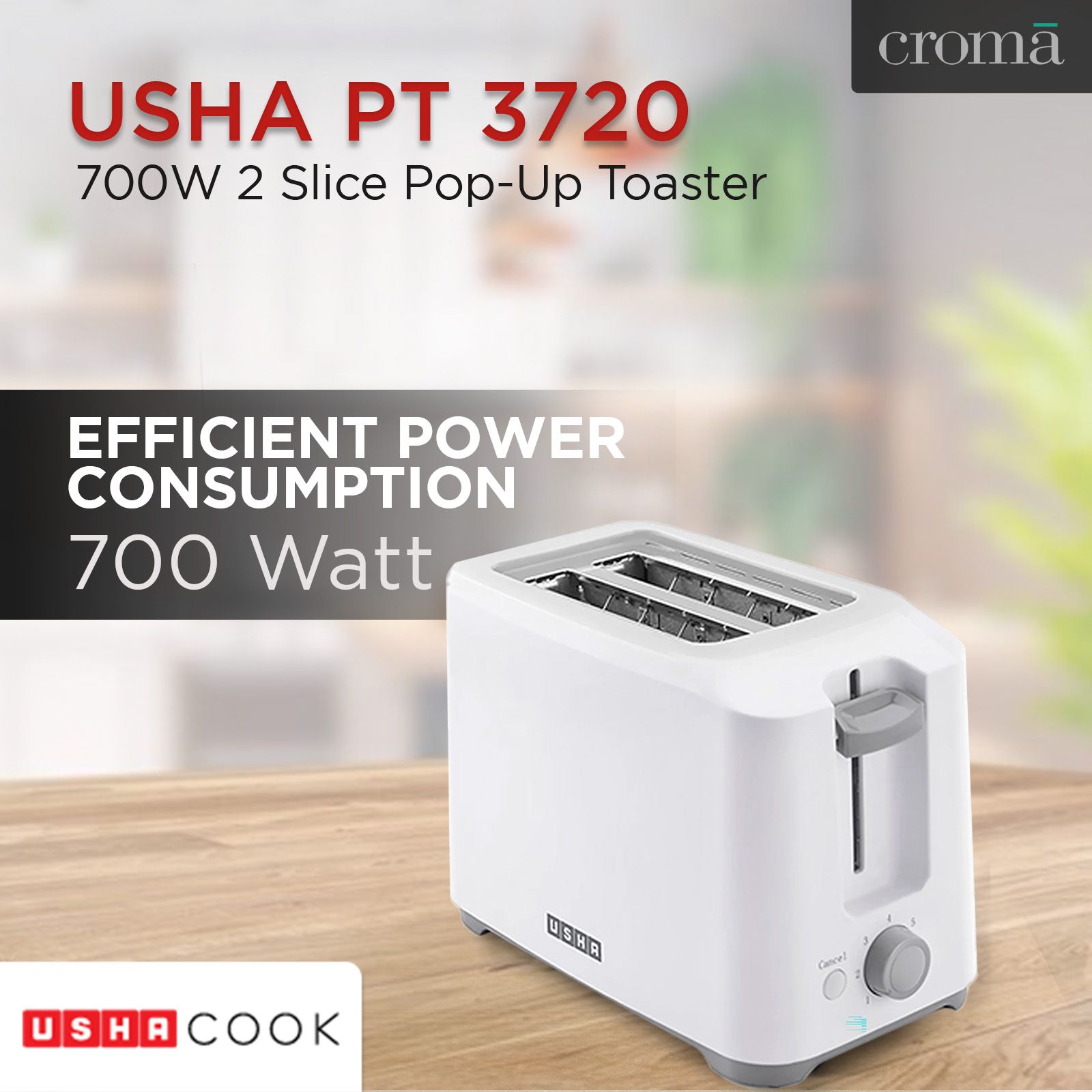 USHA PT 3720 700W 2 Slice Pop-Up Toaster with Plastic Shock Proof Body (White)_13