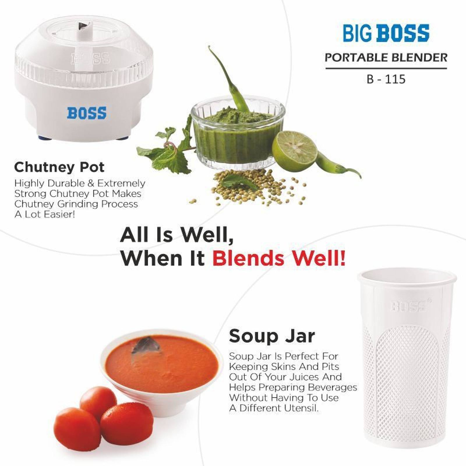 BOSS Big Boss 180 Watt 2 Speed Hand Blender with 4 Attachments (Push Button Control, Twin Blue)_8