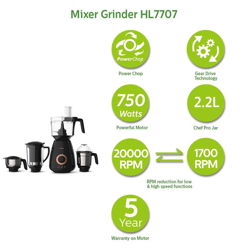 PHILIPS Avance Collection 750 Watt 4 Jars Mixer Grinder (20000 RPM, Gear Drive Technology, Black)_11