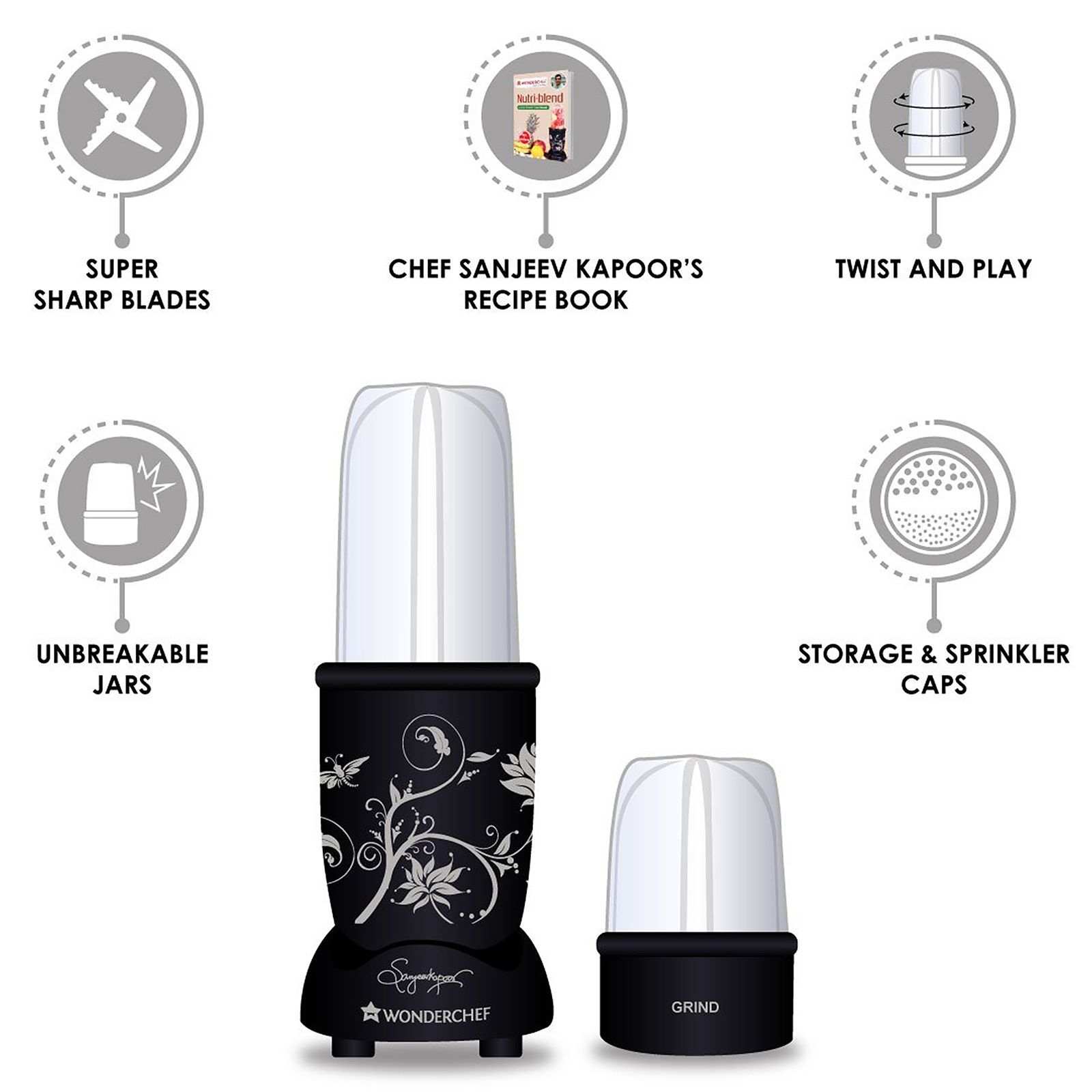 WONDERCHEF Nutri-Blend 400 Watt 2 Jars Mixer Grinder Blender (22000 RPM, Specialised Functions, Black) WONDERCHEF Nutri-Blend 400 Watt 2 Jars Mixer Grinder Blender (22000 RPM, Specialised Functions, Black)_10